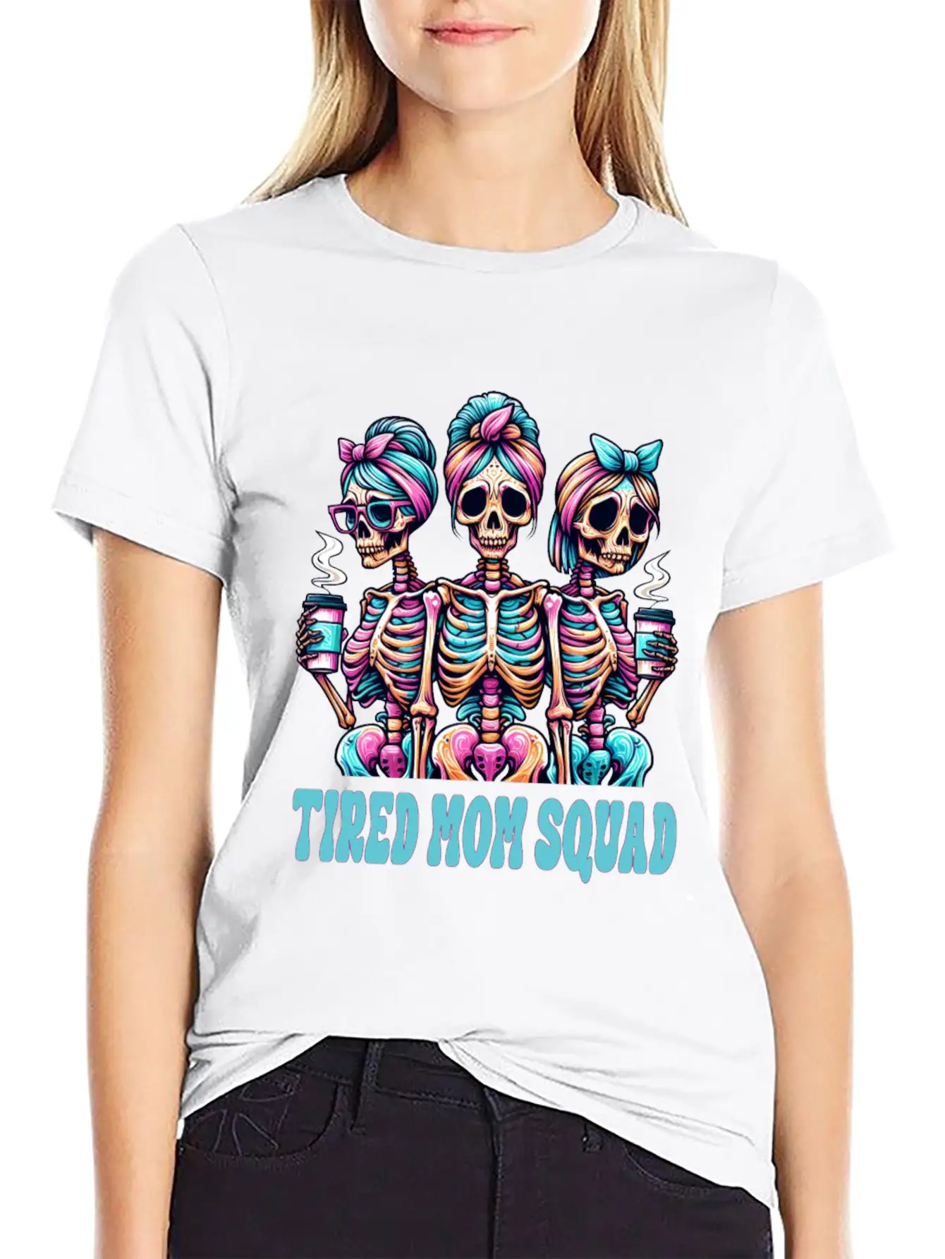 Boojee Tired Mom Squad Skeletons Comfortable Minimalist Graphic Tee – Summer Style Essential