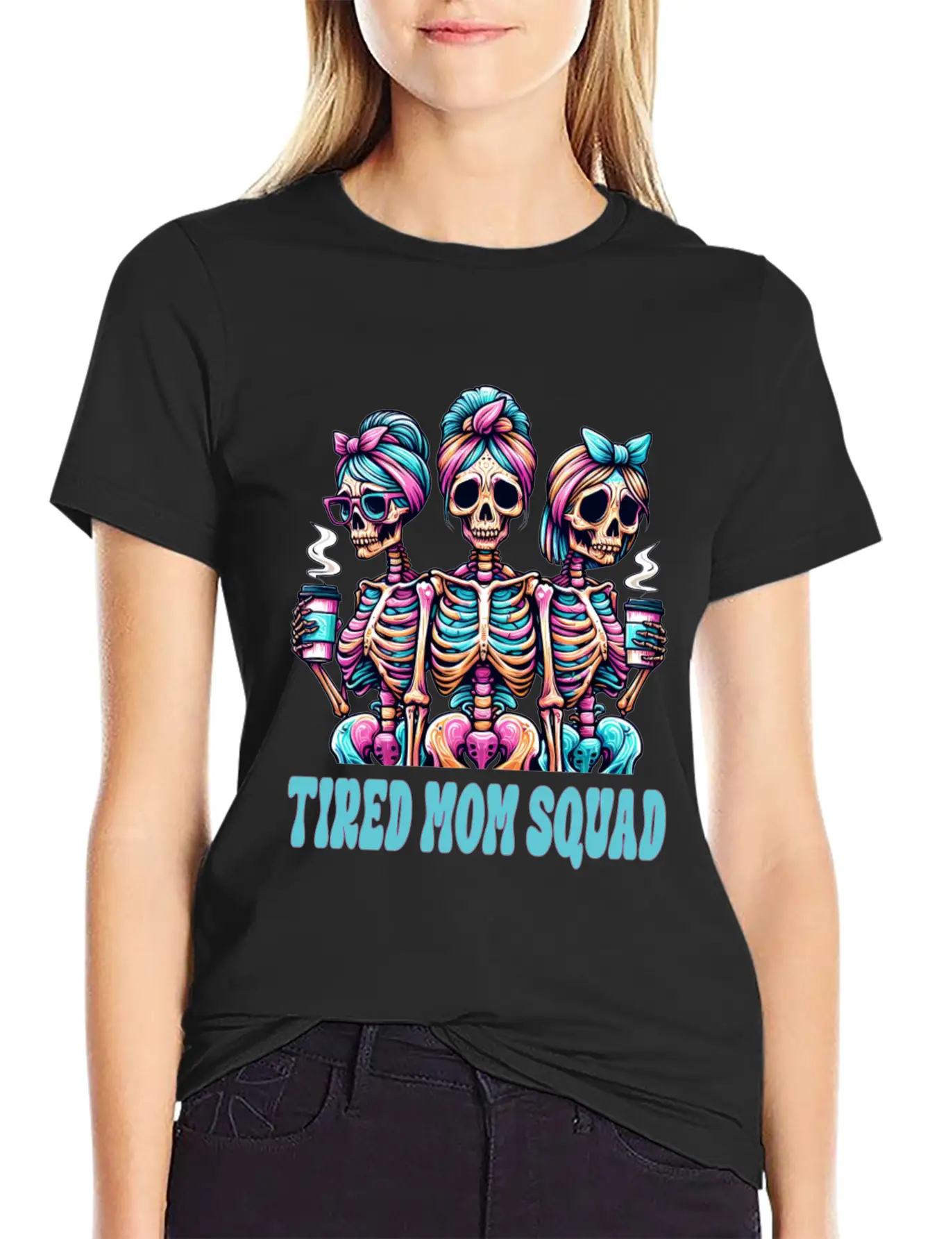 Boojee Tired Mom Squad Skeletons Comfortable Minimalist Graphic Tee – Summer Style Essential