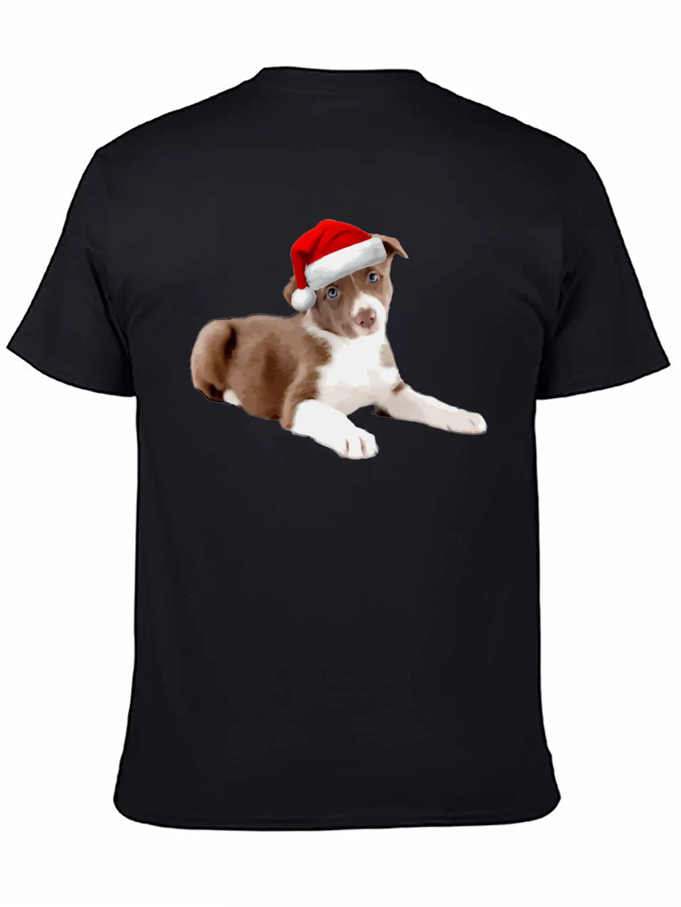 Border Collie Puppy Dog Santa Hat Image Funny Chri Basic Graphic T-Shirt – Daily Comfort In Soft Cotton