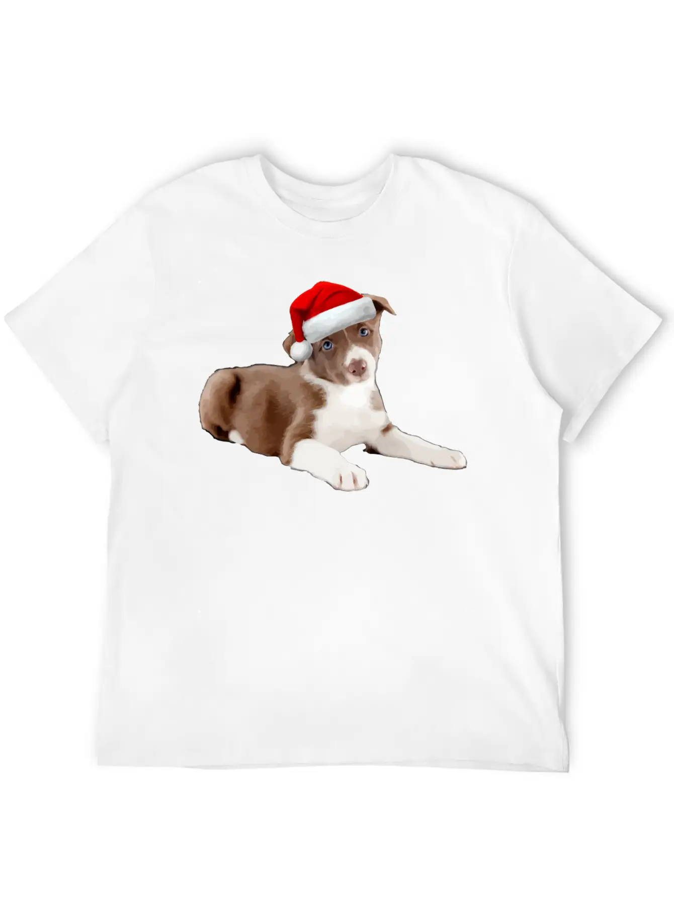 Border Collie Puppy Dog Santa Hat Image Funny Chri Basic Graphic T-Shirt – Daily Comfort In Soft Cotton
