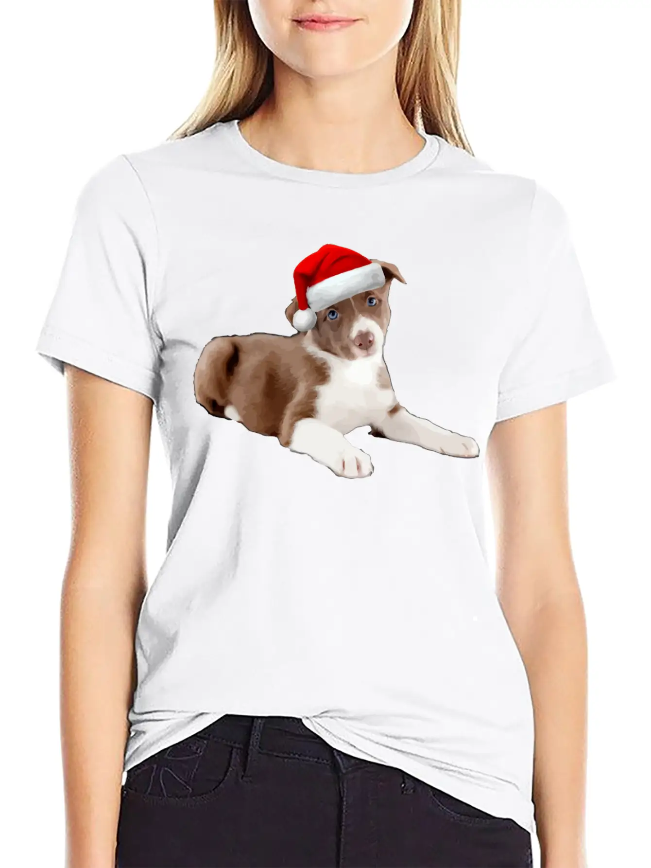 Border Collie Puppy Dog Santa Hat Image Funny Chri Basic Graphic T-Shirt – Daily Comfort In Soft Cotton