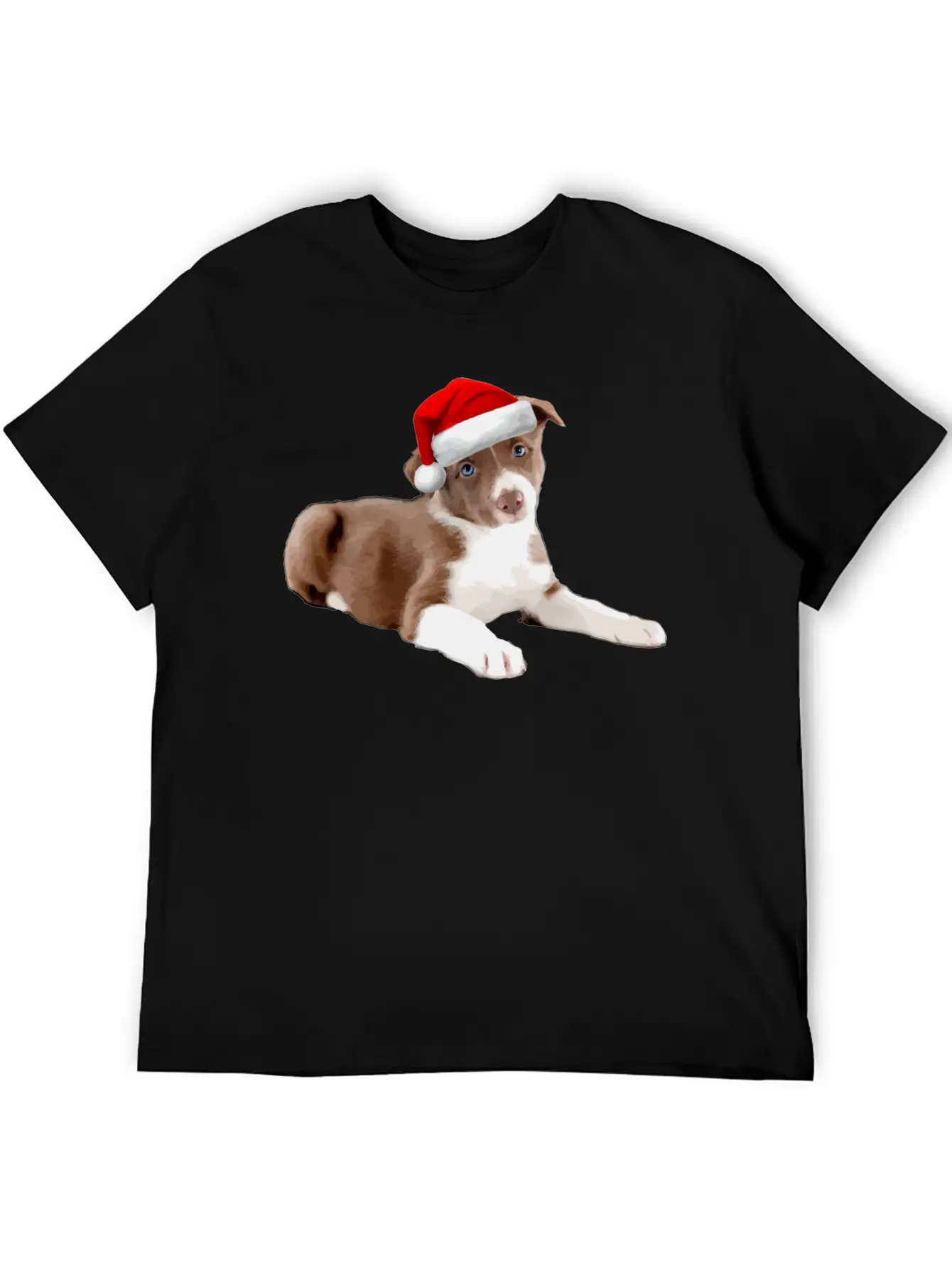Border Collie Puppy Dog Santa Hat Image Funny Chri Basic Graphic T-Shirt – Daily Comfort In Soft Cotton