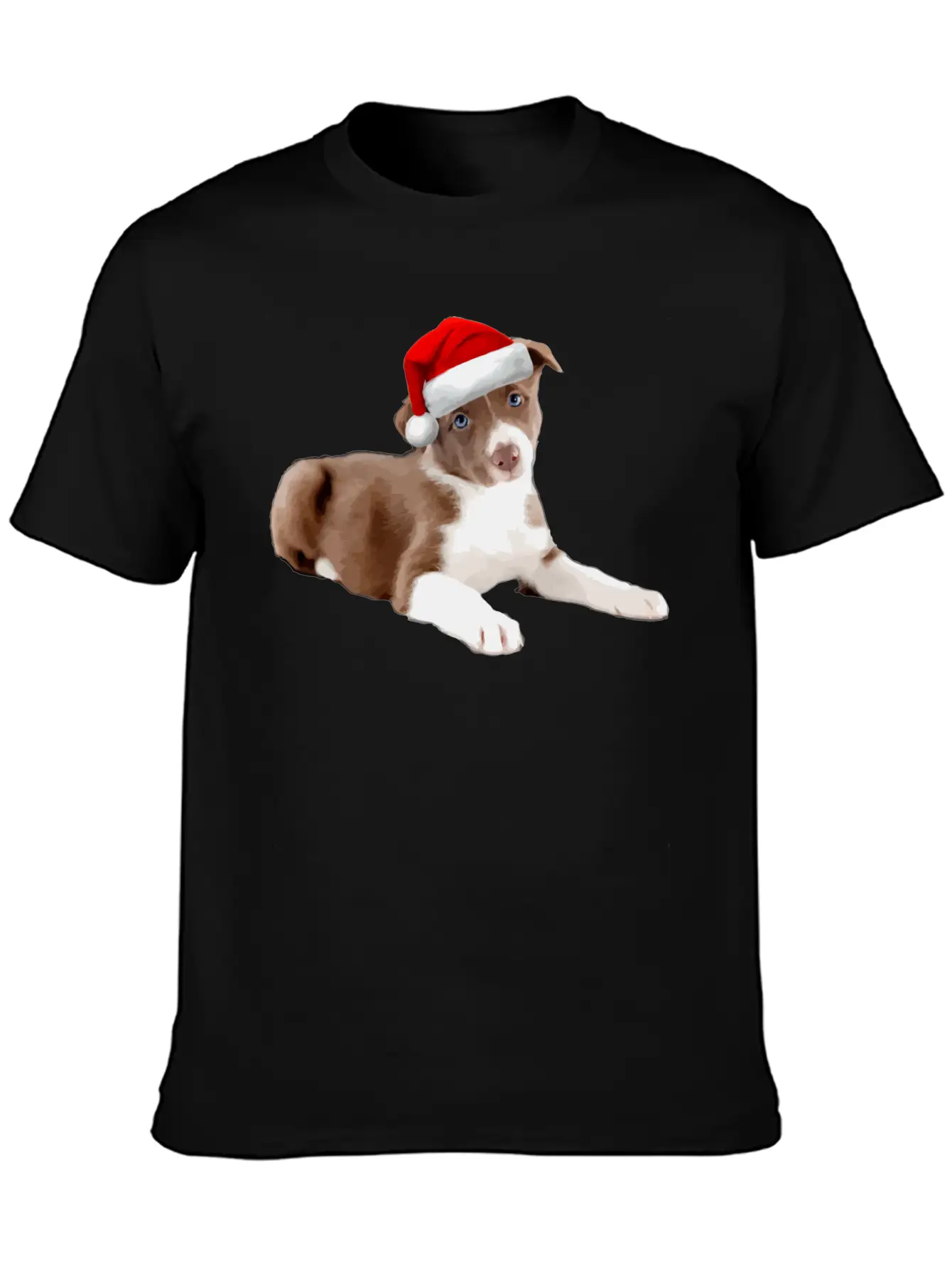 Border Collie Puppy Dog Santa Hat Image Funny Chri Basic Graphic T-Shirt – Daily Comfort In Soft Cotton