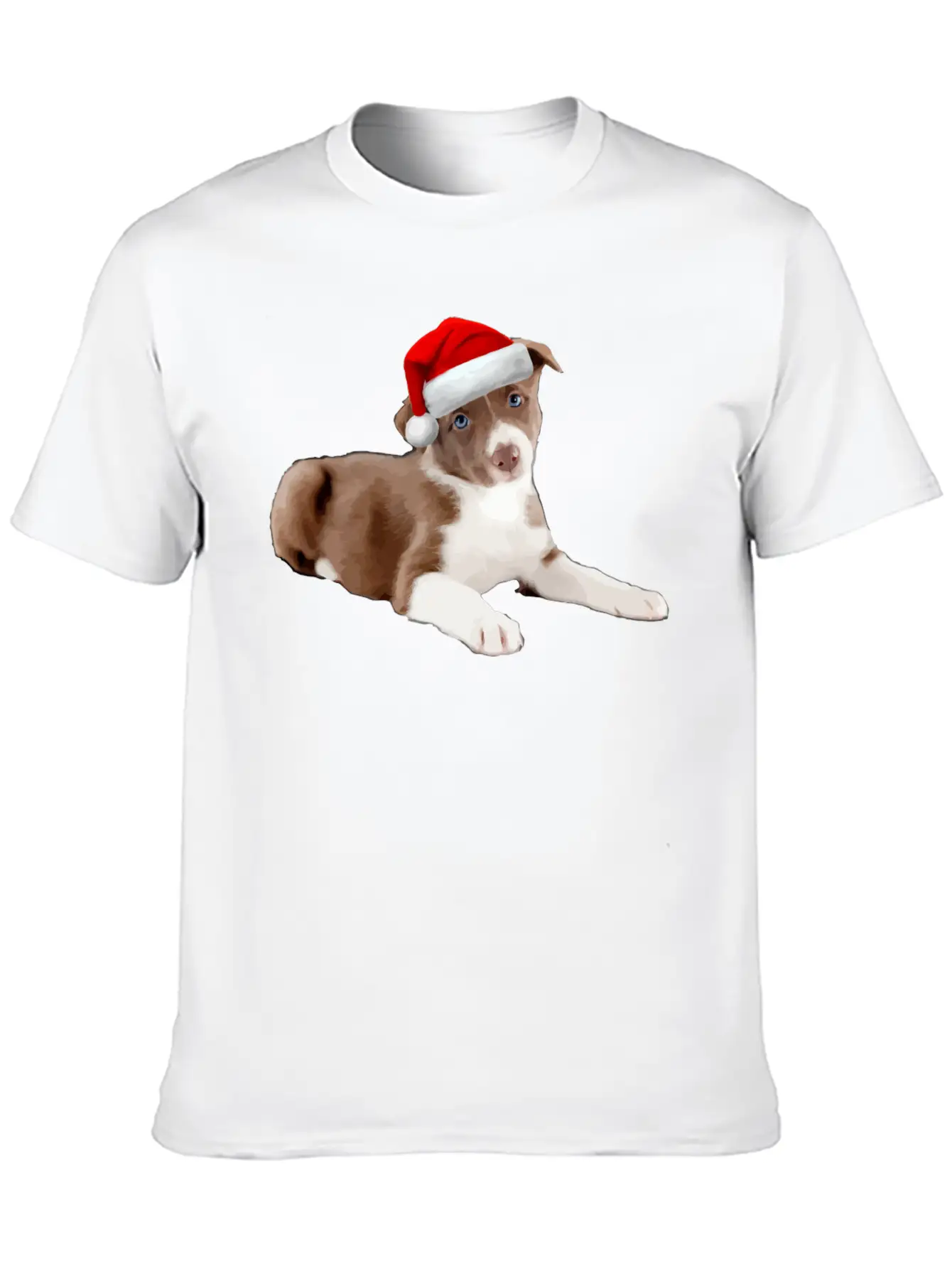 Border Collie Puppy Dog Santa Hat Image Funny Chri Basic Graphic T-Shirt – Daily Comfort In Soft Cotton