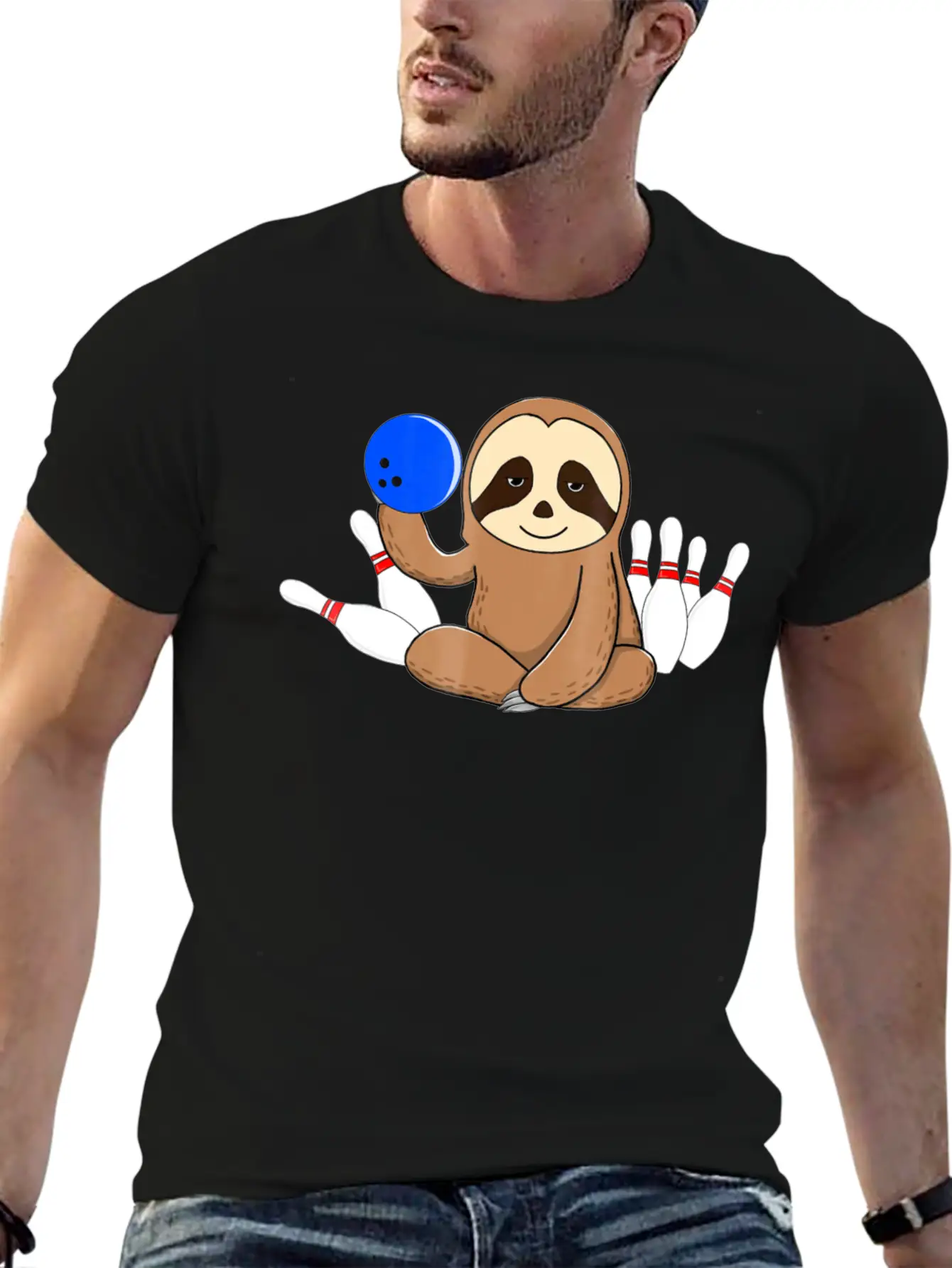 Bowling Sloth Bowler Gift Bowl Funny League Basic Graphic T-Shirt – Daily Comfort In Soft Cotton