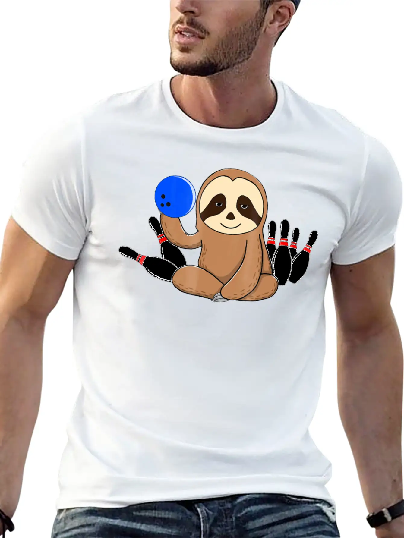 Bowling Sloth Bowler Gift Bowl Funny League Basic Graphic T-Shirt – Daily Comfort In Soft Cotton