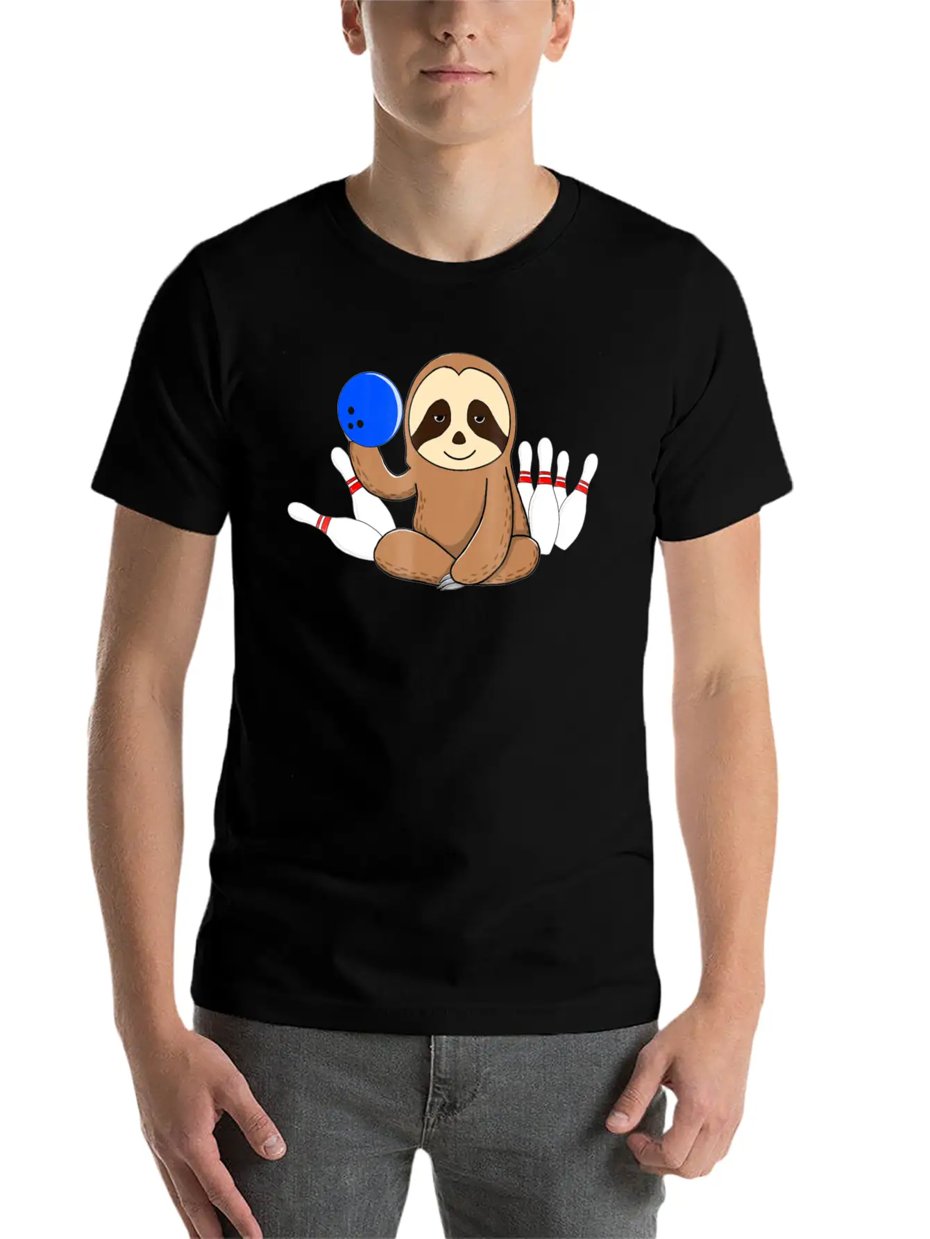 Bowling Sloth Bowler Gift Bowl Funny League Basic Graphic T-Shirt – Daily Comfort In Soft Cotton