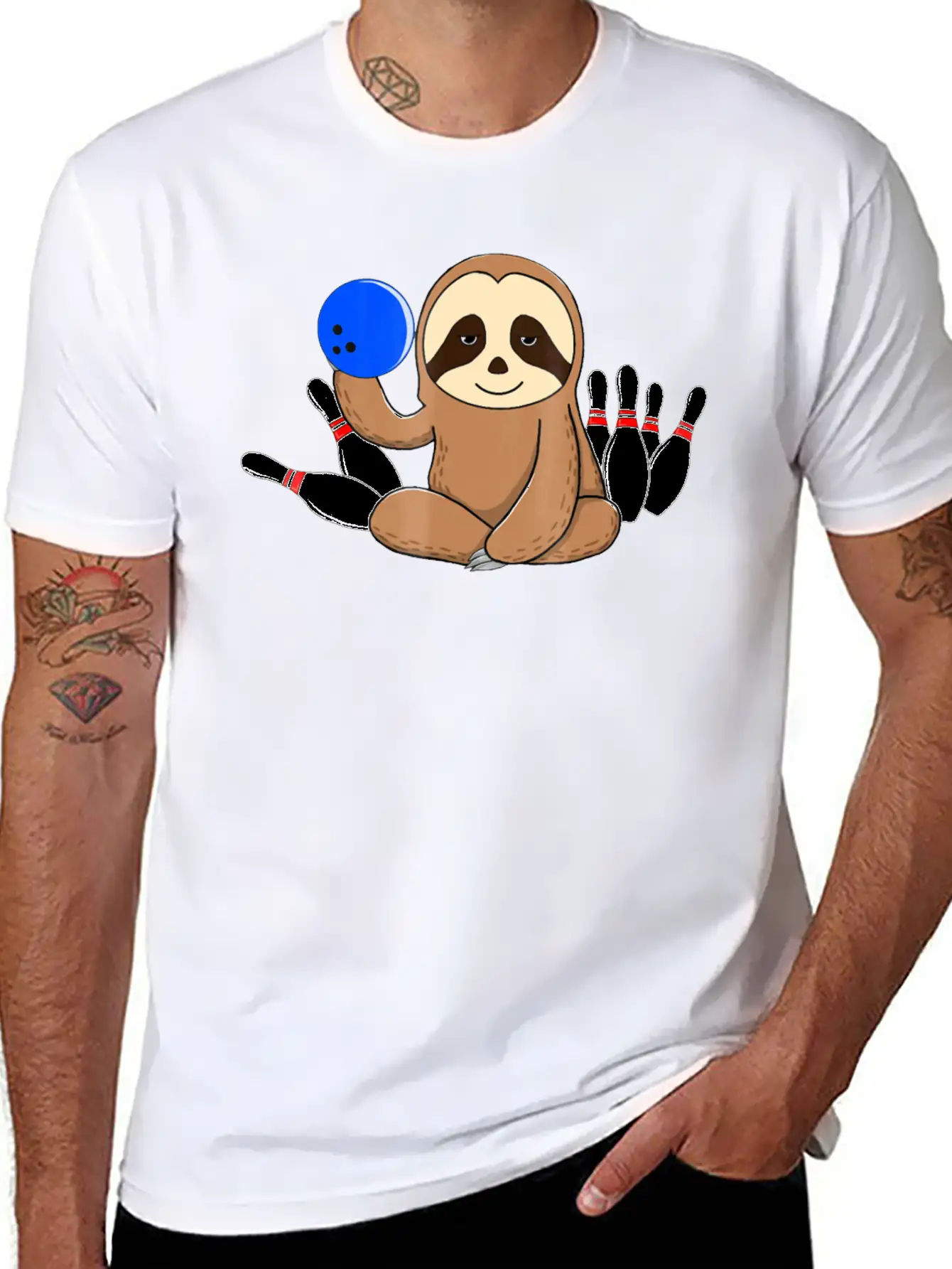 Bowling Sloth Bowler Gift Bowl Funny League Basic Graphic T-Shirt – Daily Comfort In Soft Cotton