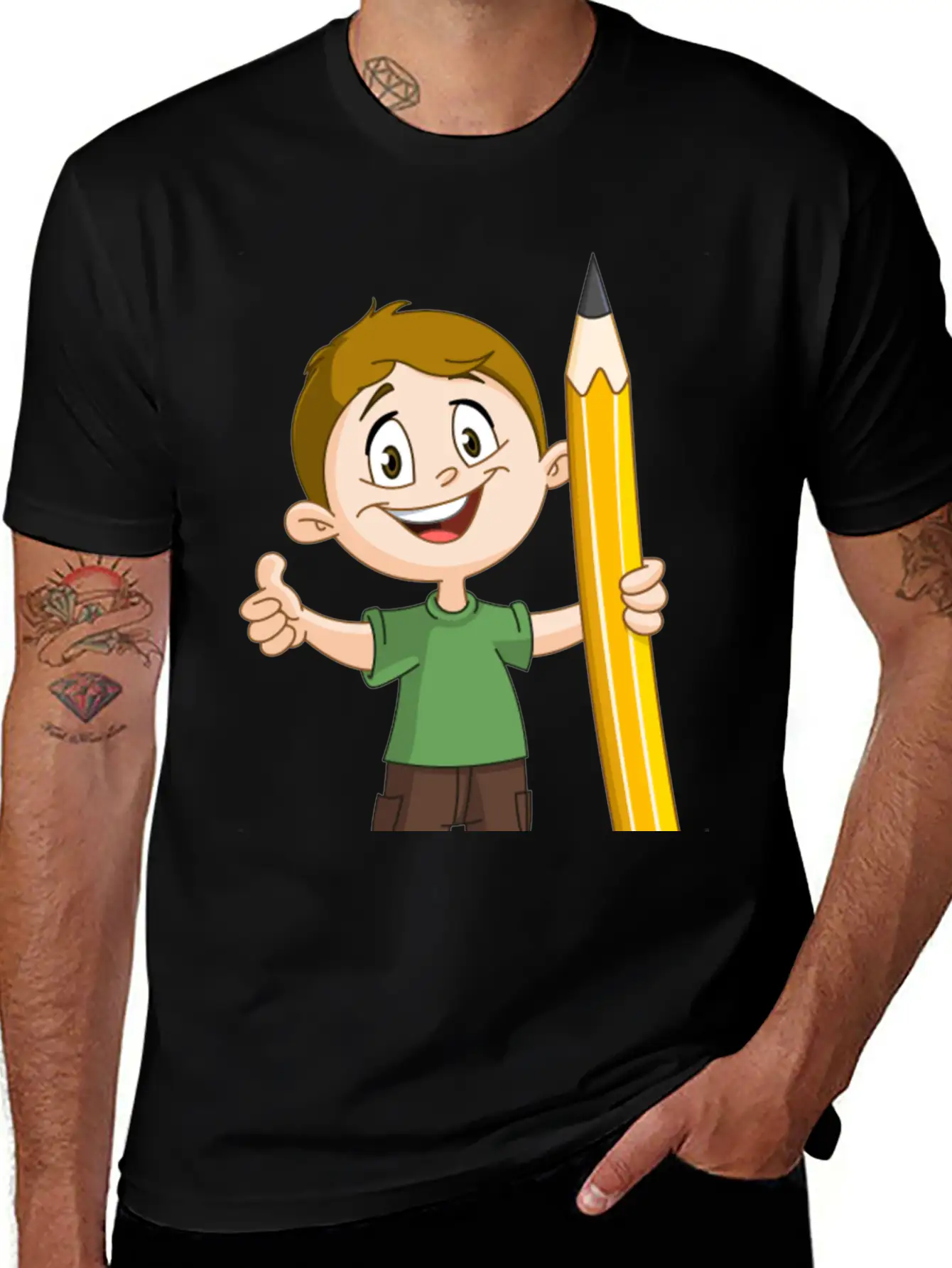 Boy Holding Big Pencil Basic Graphic T-Shirt – Daily Comfort In Soft Cotton