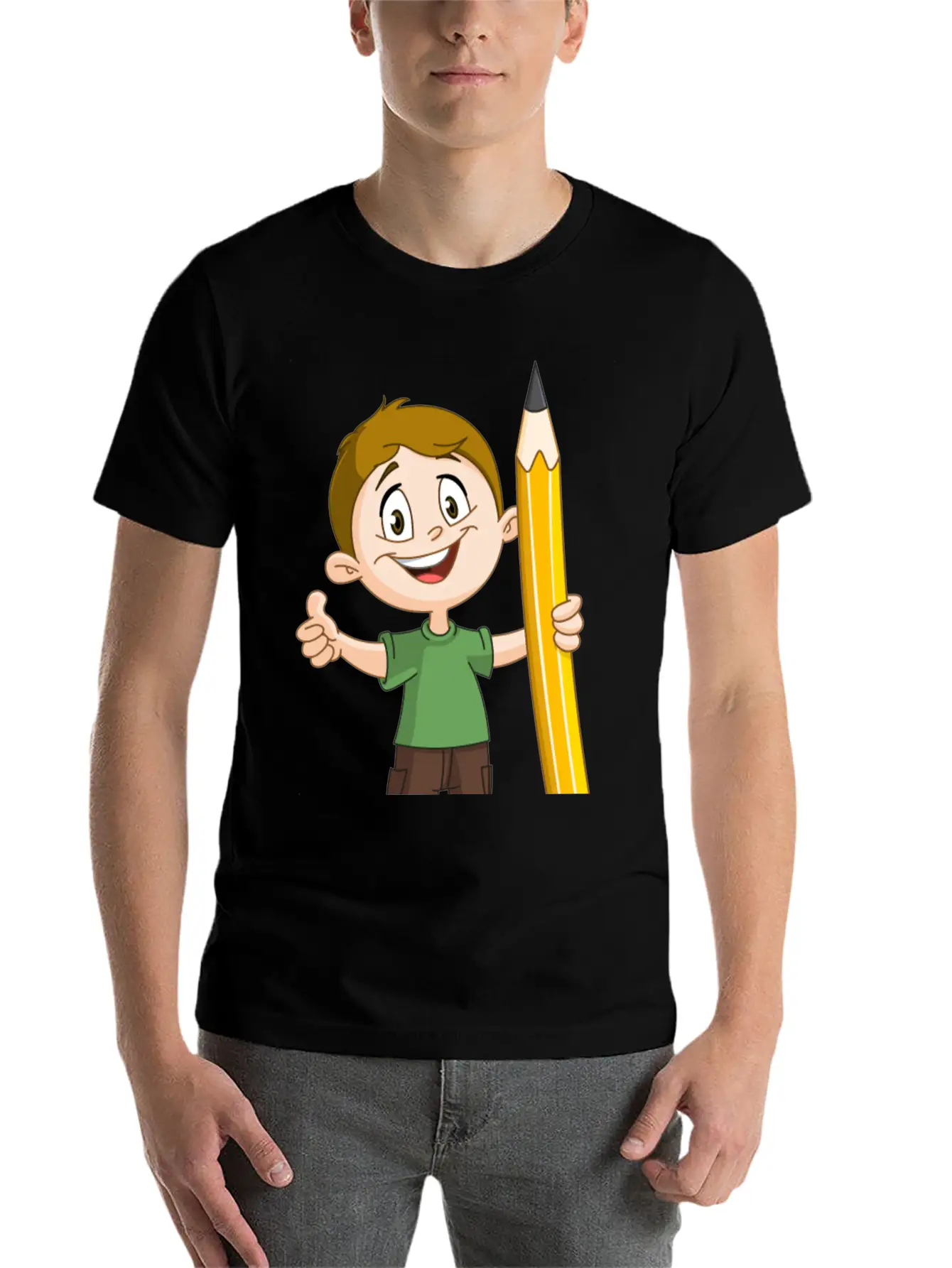 Boy Holding Big Pencil Basic Graphic T-Shirt – Daily Comfort In Soft Cotton