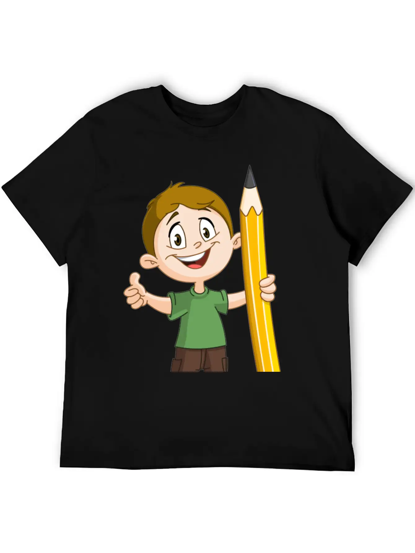 Boy Holding Big Pencil Basic Graphic T-Shirt – Daily Comfort In Soft Cotton