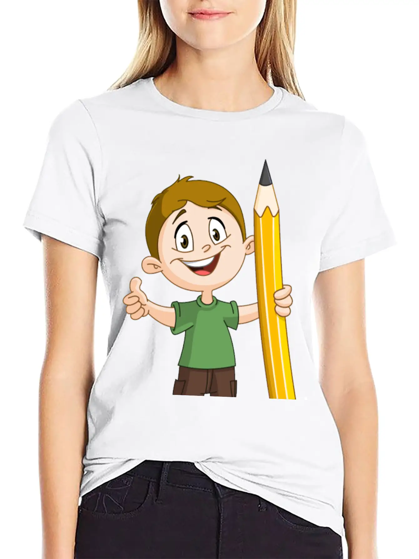 Boy Holding Big Pencil Basic Graphic T-Shirt – Daily Comfort In Soft Cotton