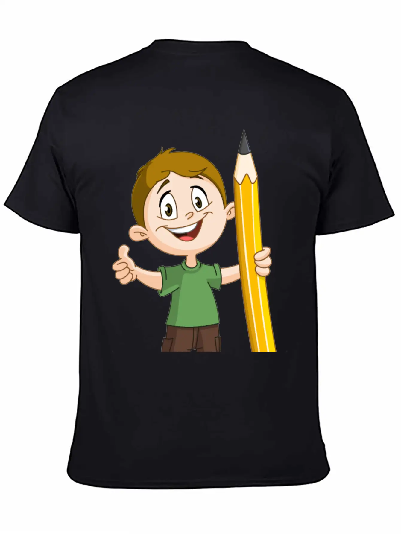 Boy Holding Big Pencil Basic Graphic T-Shirt – Daily Comfort In Soft Cotton