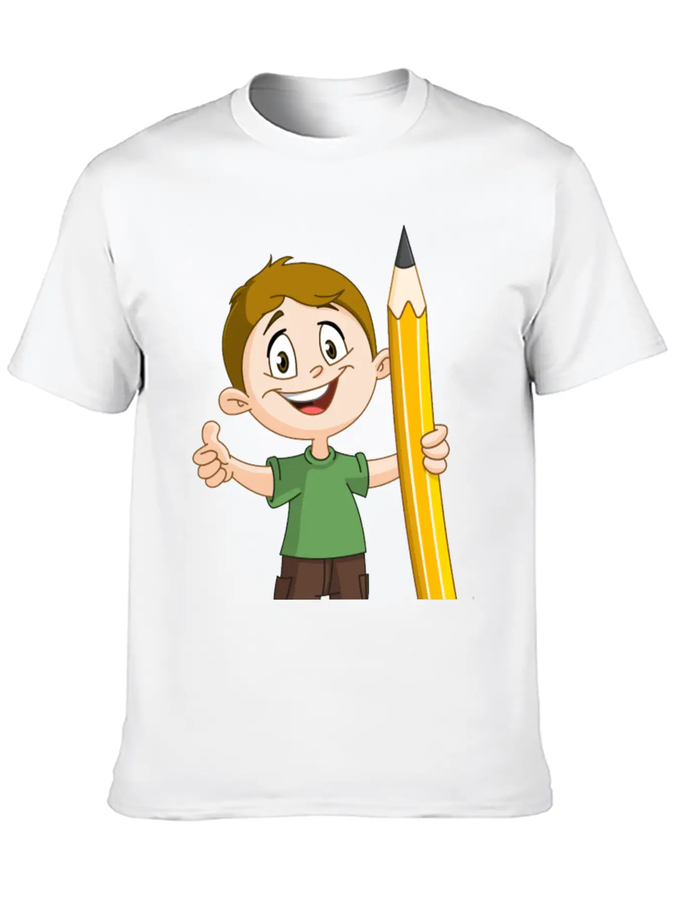 Boy Holding Big Pencil Basic Graphic T-Shirt – Daily Comfort In Soft Cotton