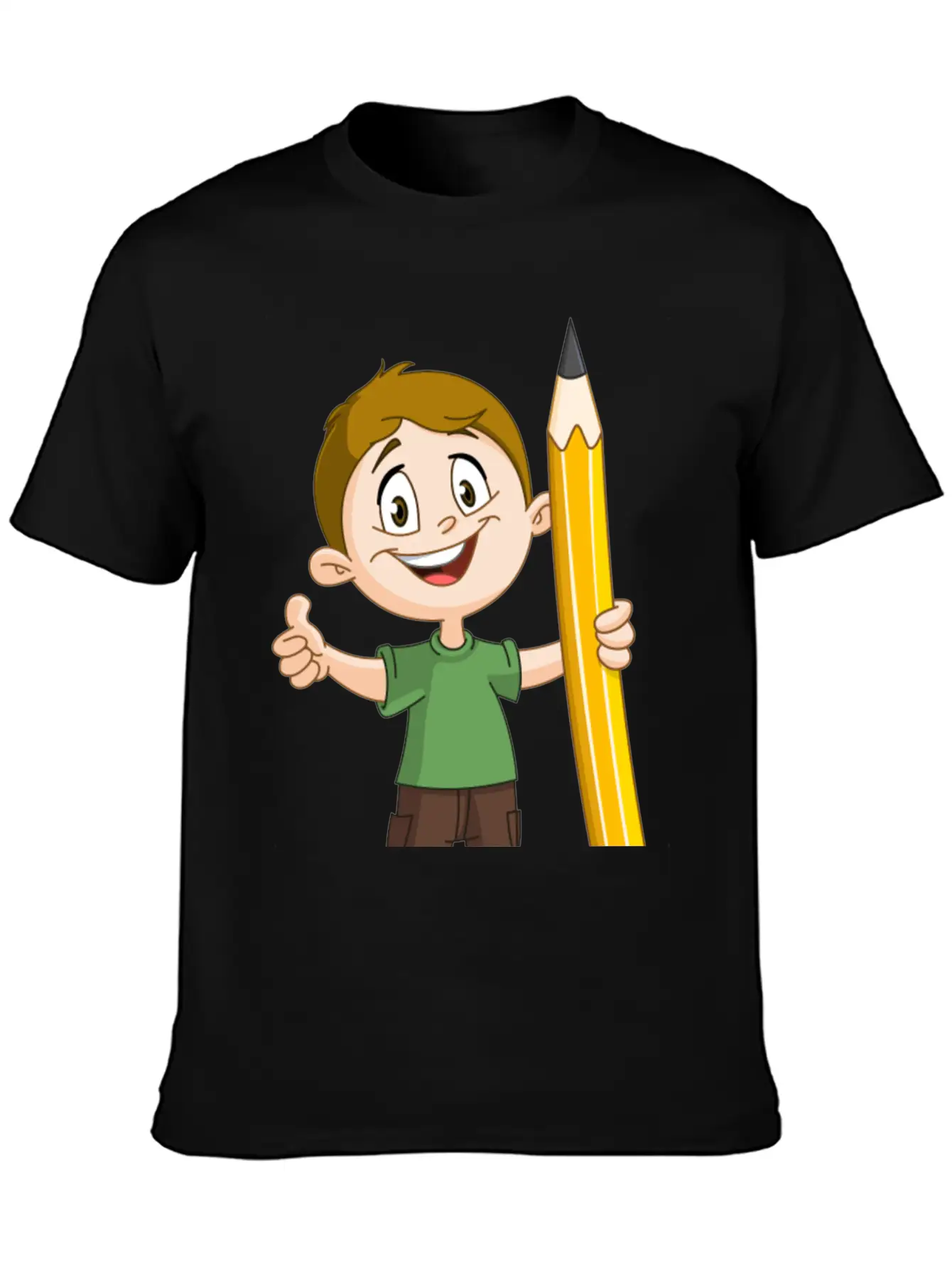 Boy Holding Big Pencil Basic Graphic T-Shirt – Daily Comfort In Soft Cotton