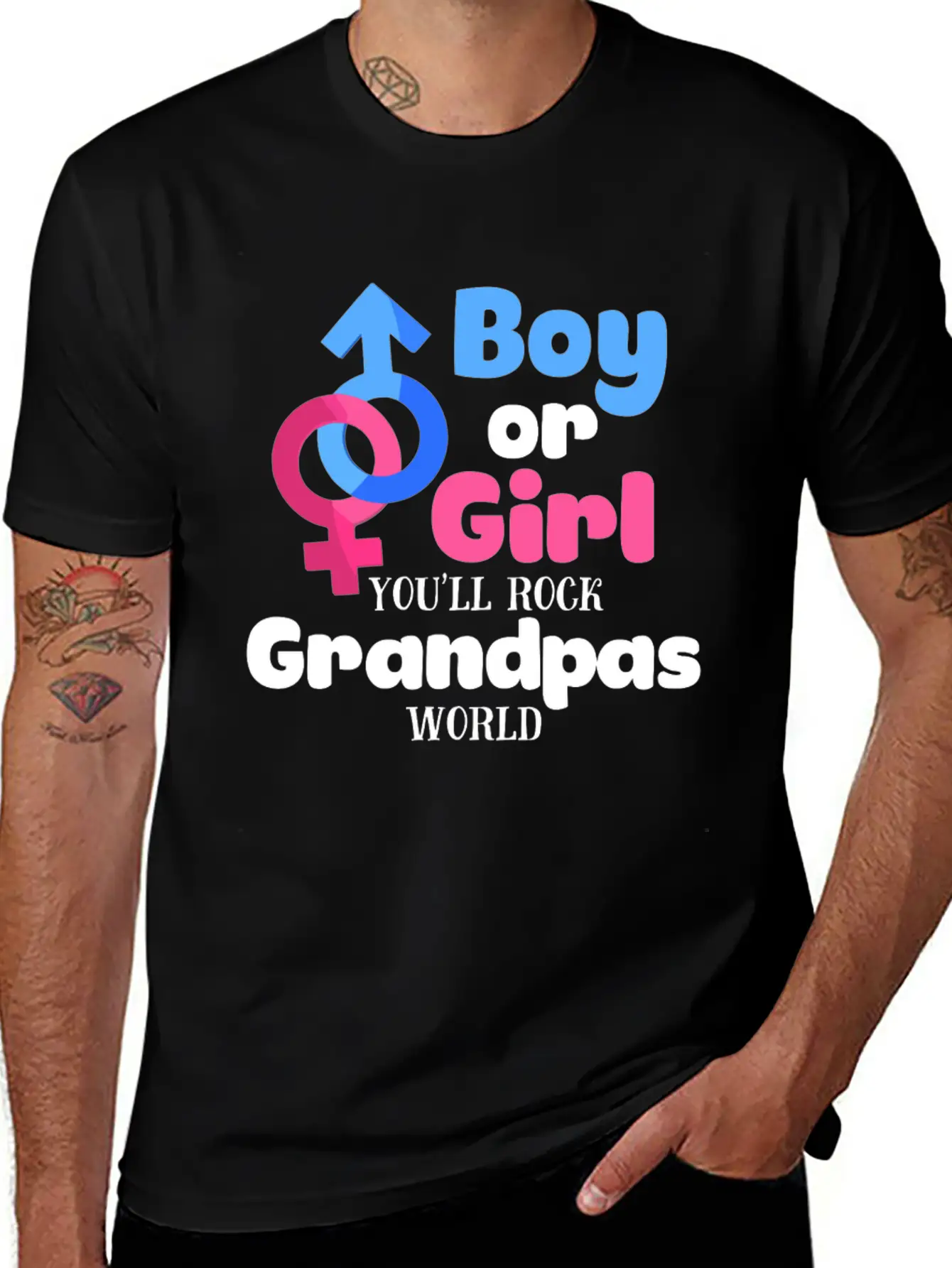 Boy Or Girl Gender Reveal Baby Shower Grandpa Stylish Everyday T-Shirt – Unisex Basic Cotton Tee
