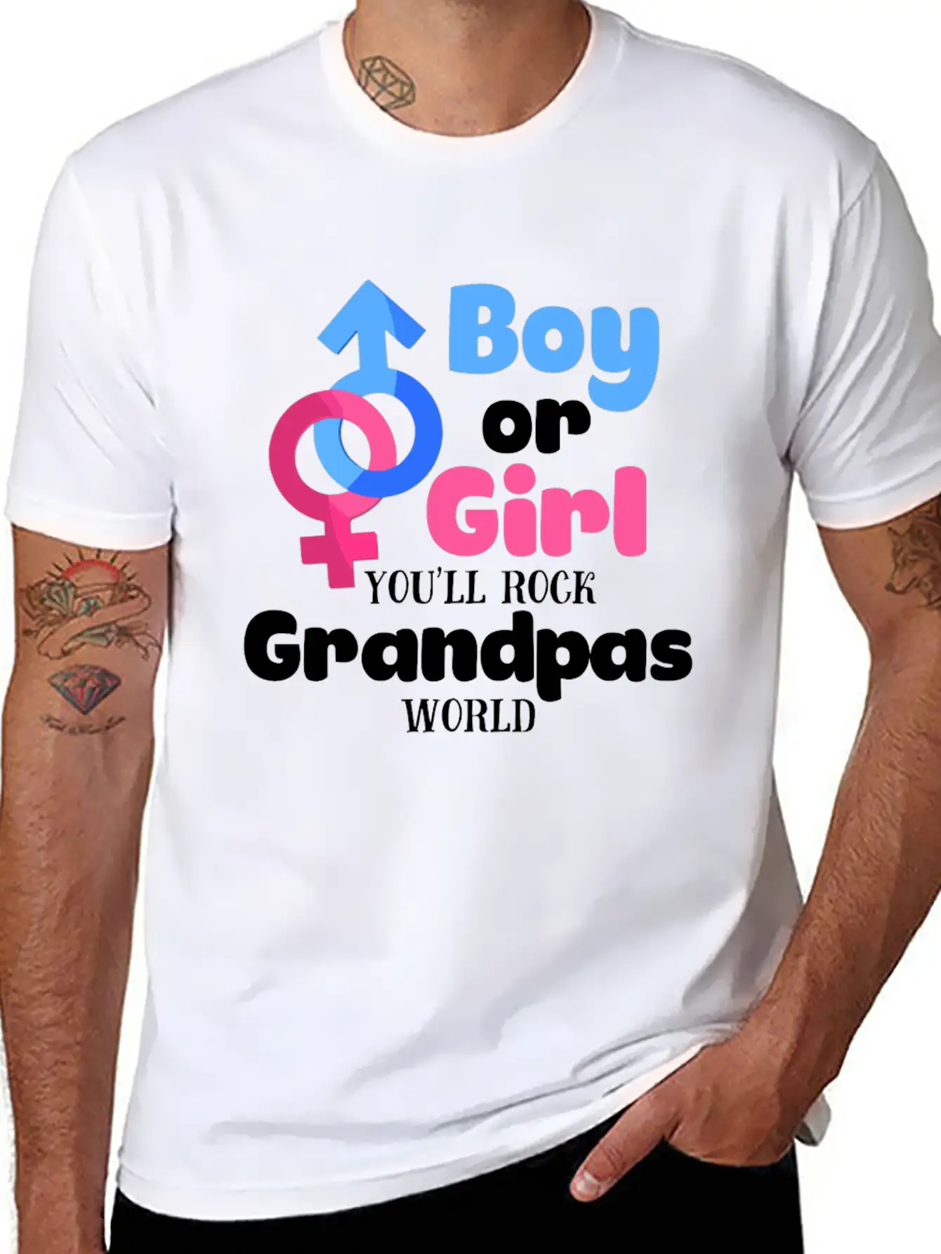 Boy Or Girl Gender Reveal Baby Shower Grandpa Stylish Everyday T-Shirt – Unisex Basic Cotton Tee