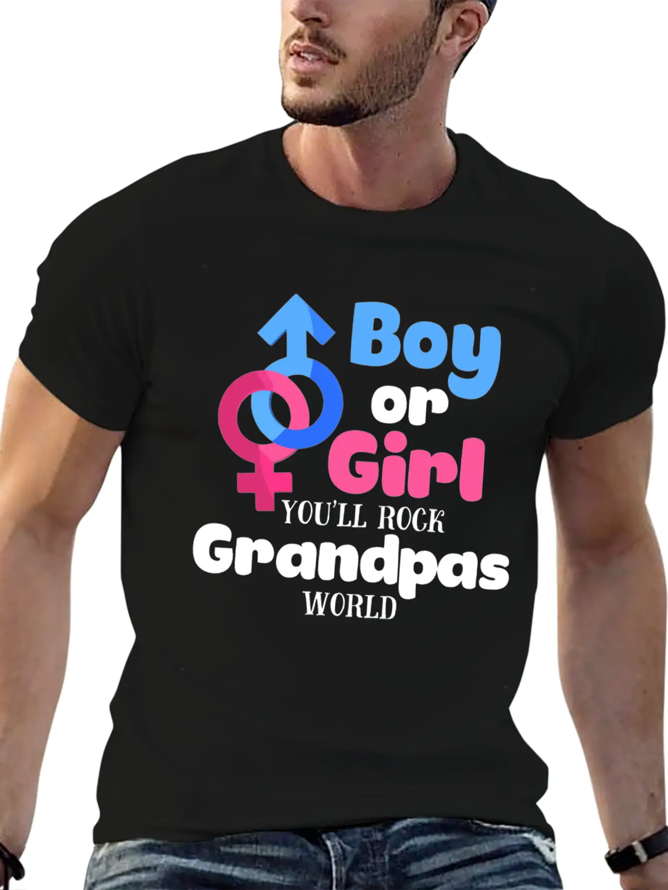 Boy Or Girl Gender Reveal Baby Shower Grandpa Stylish Everyday T-Shirt – Unisex Basic Cotton Tee