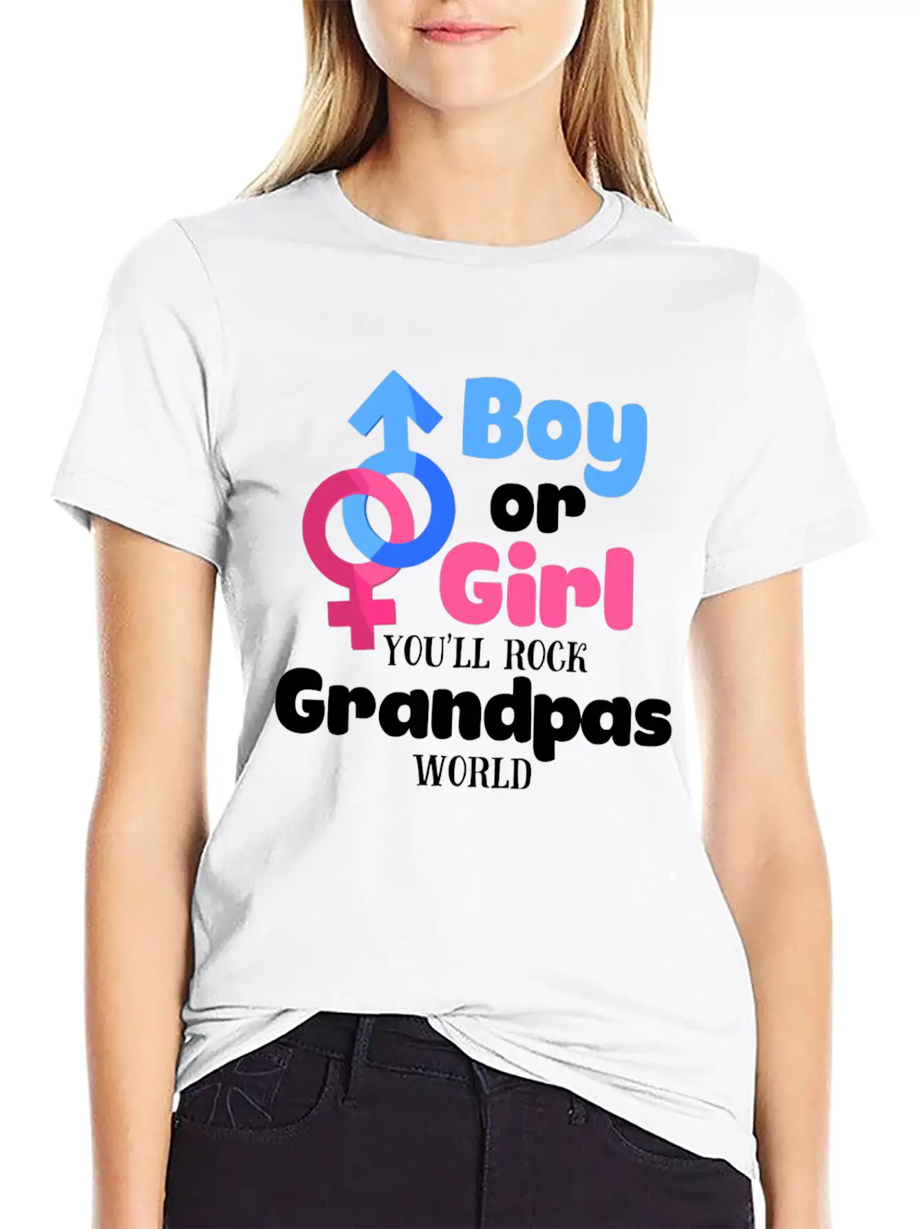 Boy Or Girl Gender Reveal Baby Shower Grandpa Stylish Everyday T-Shirt – Unisex Basic Cotton Tee