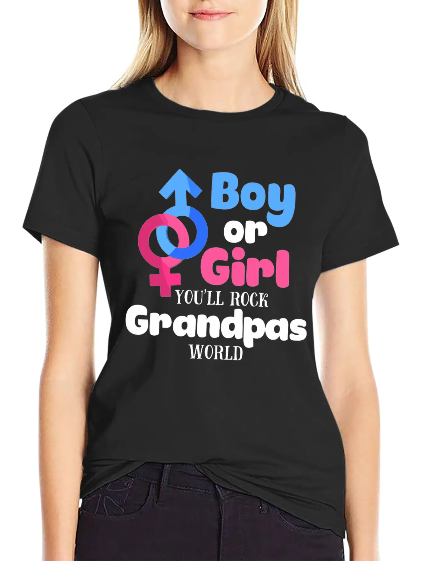 Boy Or Girl Gender Reveal Baby Shower Grandpa Stylish Everyday T-Shirt – Unisex Basic Cotton Tee