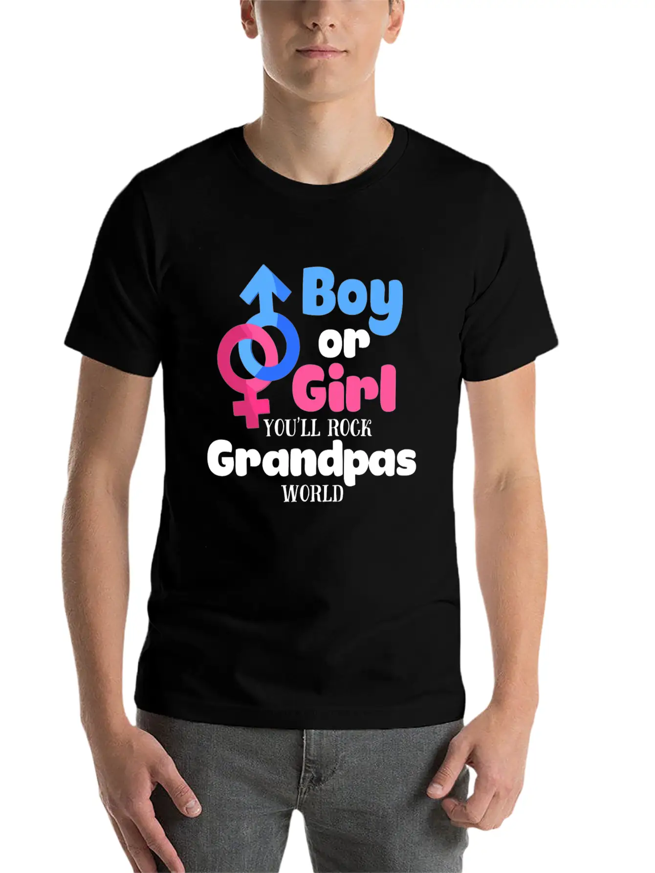 Boy Or Girl Gender Reveal Baby Shower Grandpa Stylish Everyday T-Shirt – Unisex Basic Cotton Tee