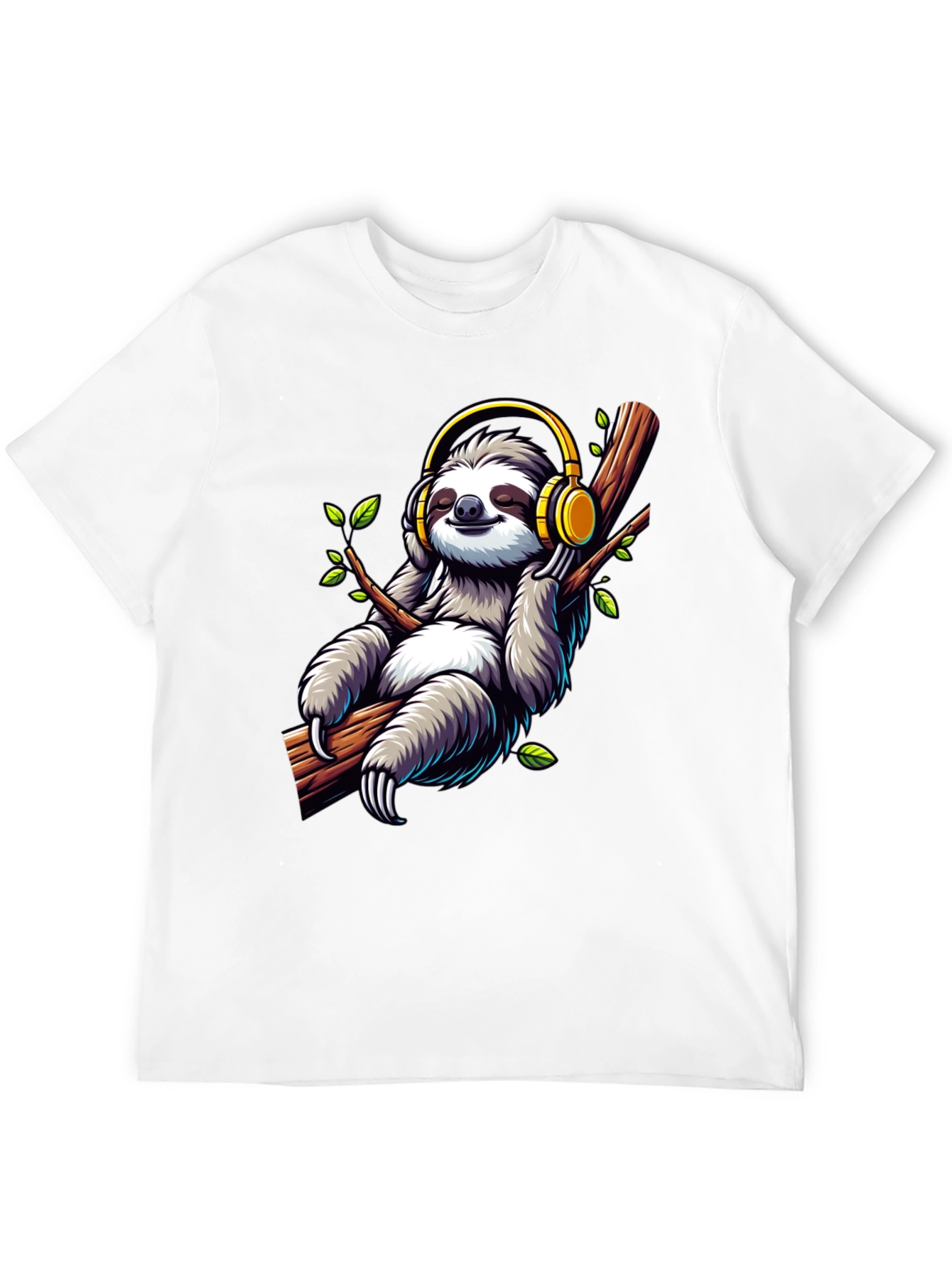 Sloth with Headphones Graphic T-Shirt