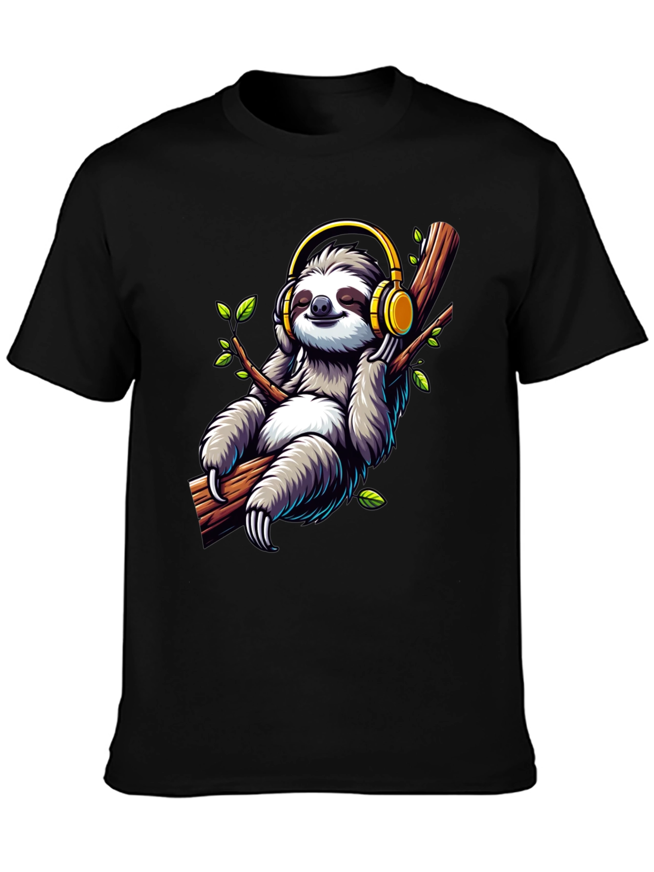 Sloth with Headphones Graphic T-Shirt