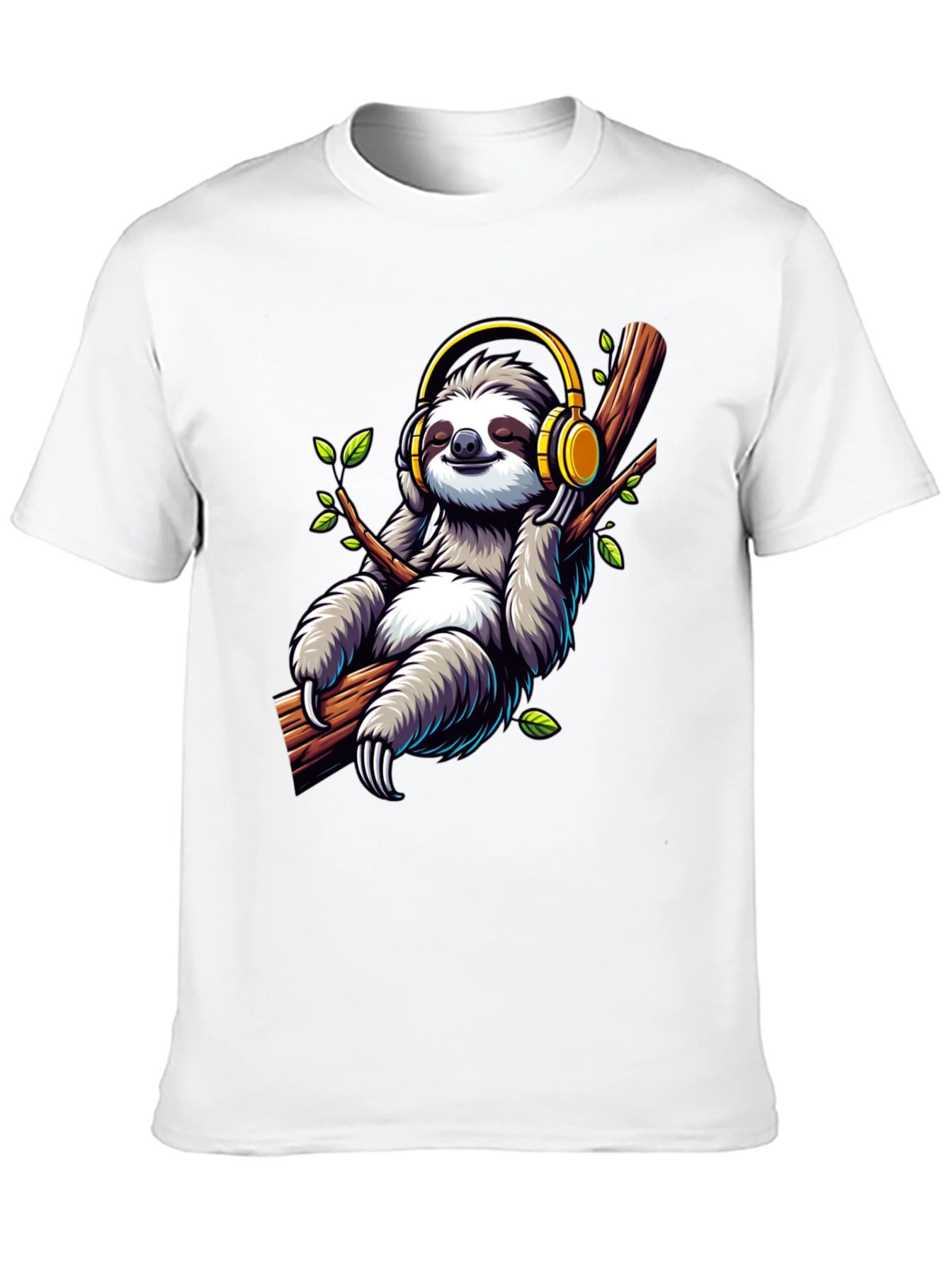 Sloth with Headphones Graphic T-Shirt