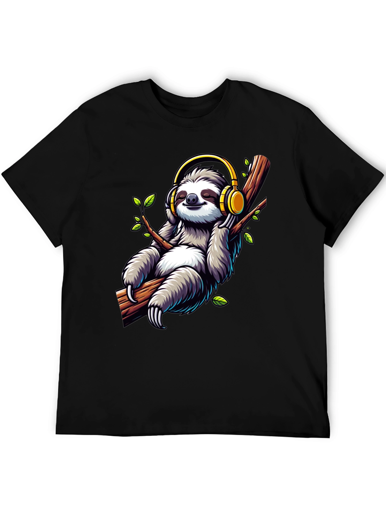 Sloth with Headphones Graphic T-Shirt