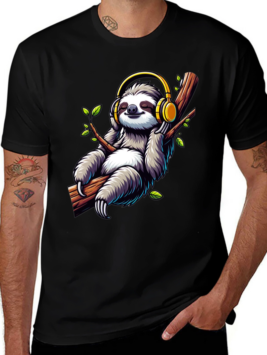 Sloth with Headphones Graphic T-Shirt
