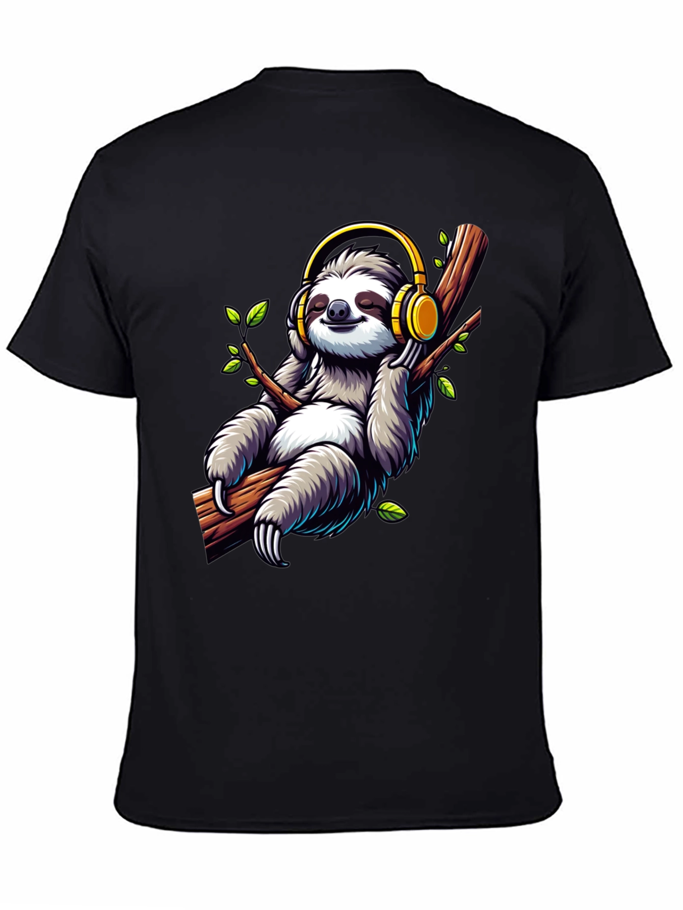 Sloth with Headphones Graphic T-Shirt