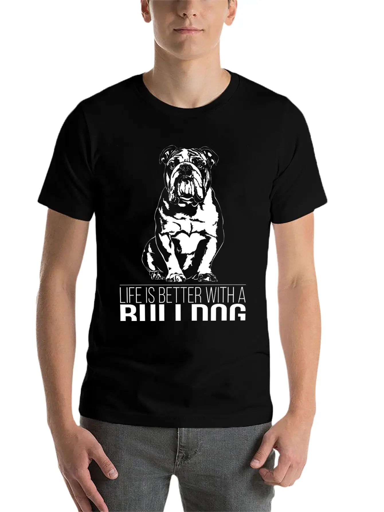 British BULLDOG Life Is Better Dog Saying Wilsigns Stylish Everyday T-Shirt – Unisex Basic Cotton Tee