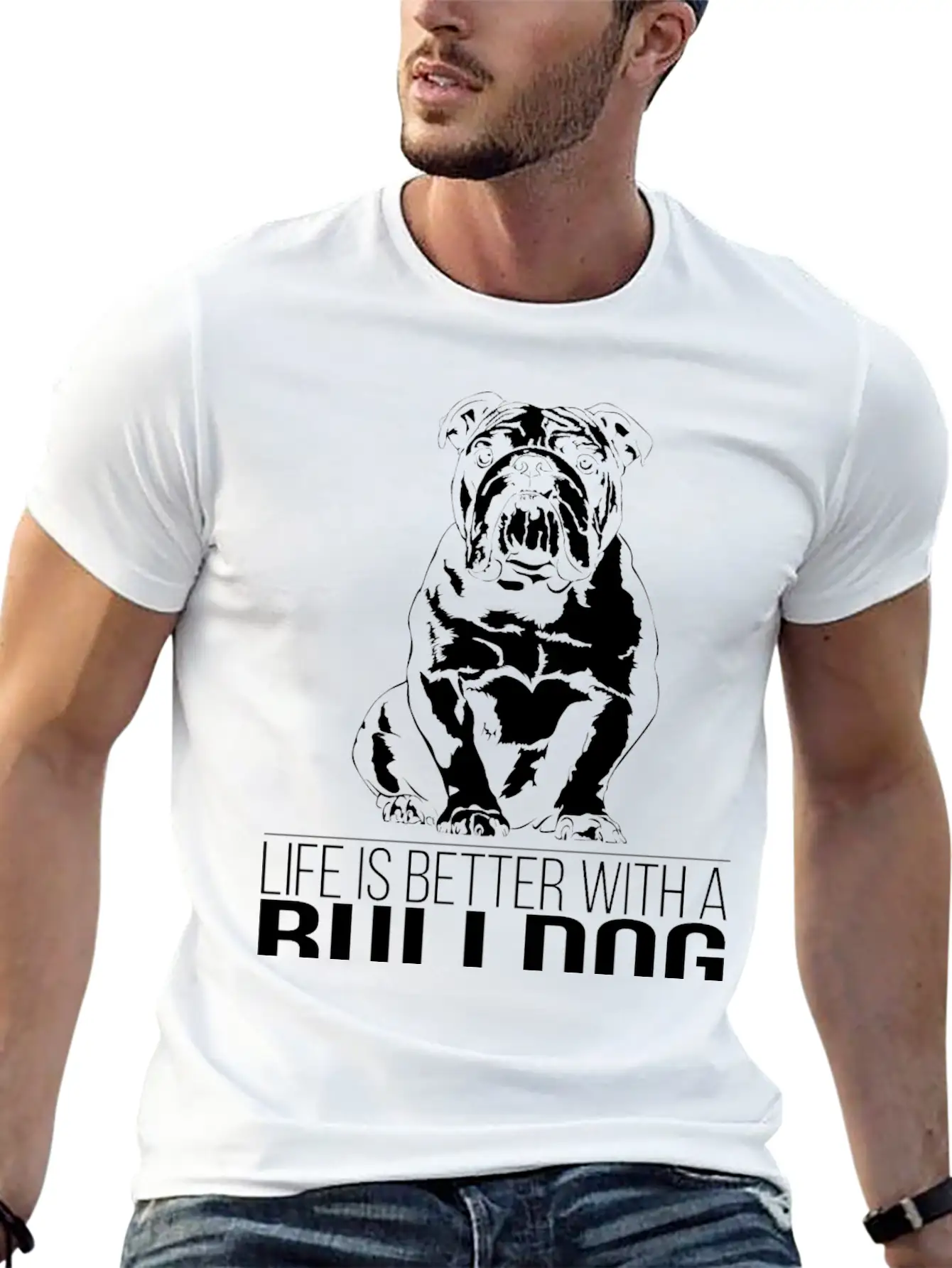 British BULLDOG Life Is Better Dog Saying Wilsigns Stylish Everyday T-Shirt – Unisex Basic Cotton Tee