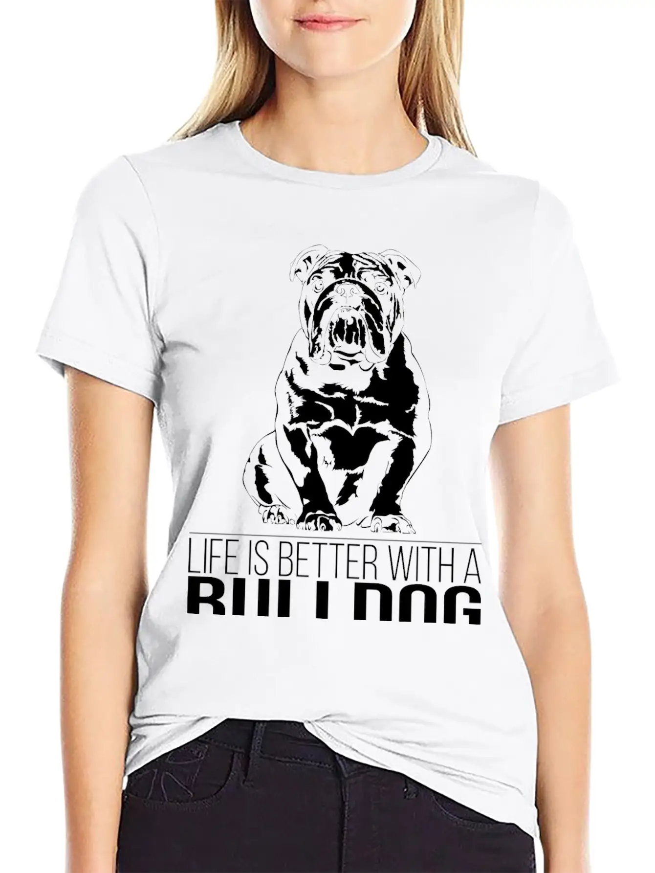 British BULLDOG Life Is Better Dog Saying Wilsigns Stylish Everyday T-Shirt – Unisex Basic Cotton Tee