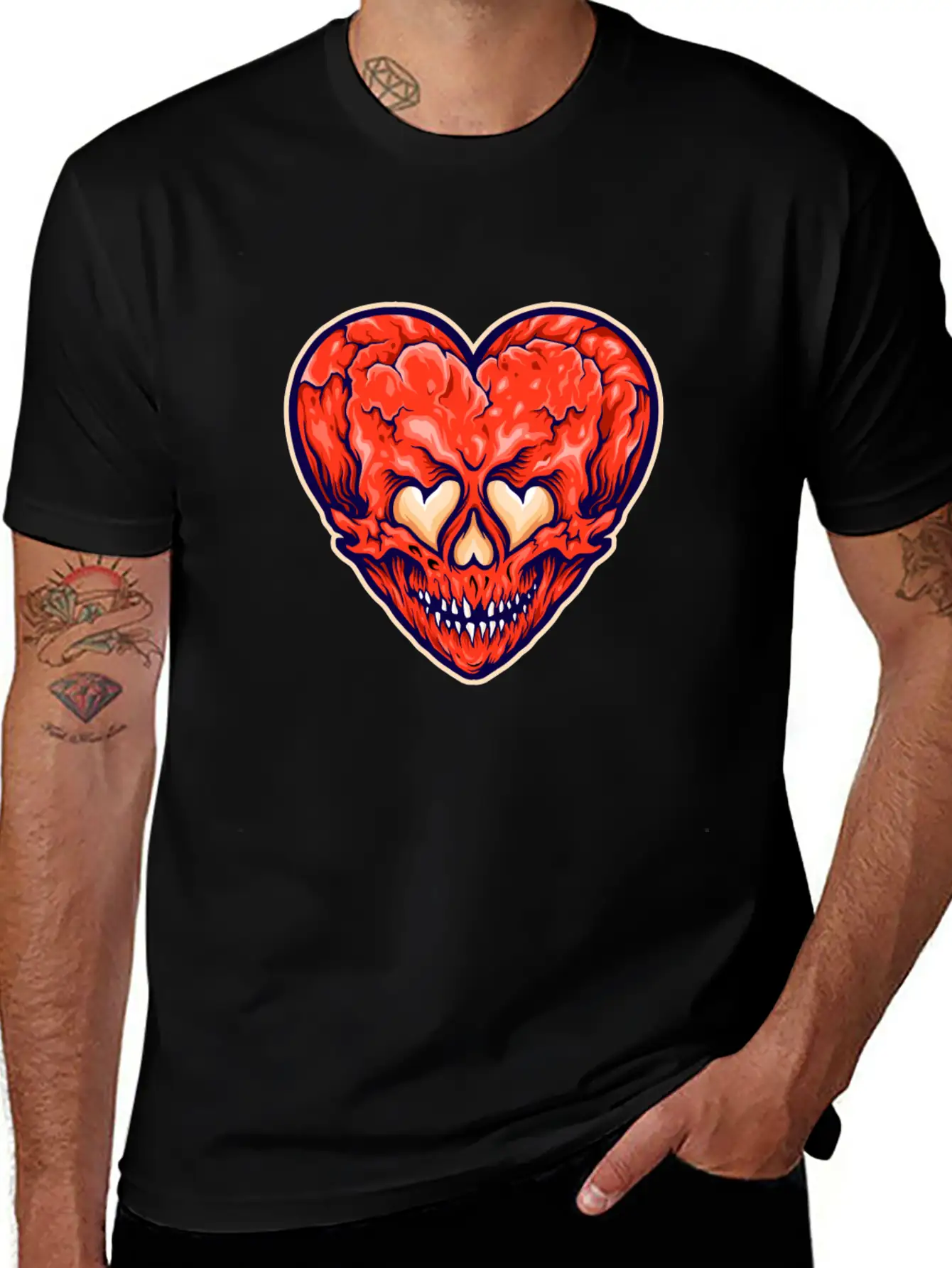 Broken Heart Scary Valentine Cartoon Heart Stylish Everyday T-Shirt – Unisex Basic Cotton Tee