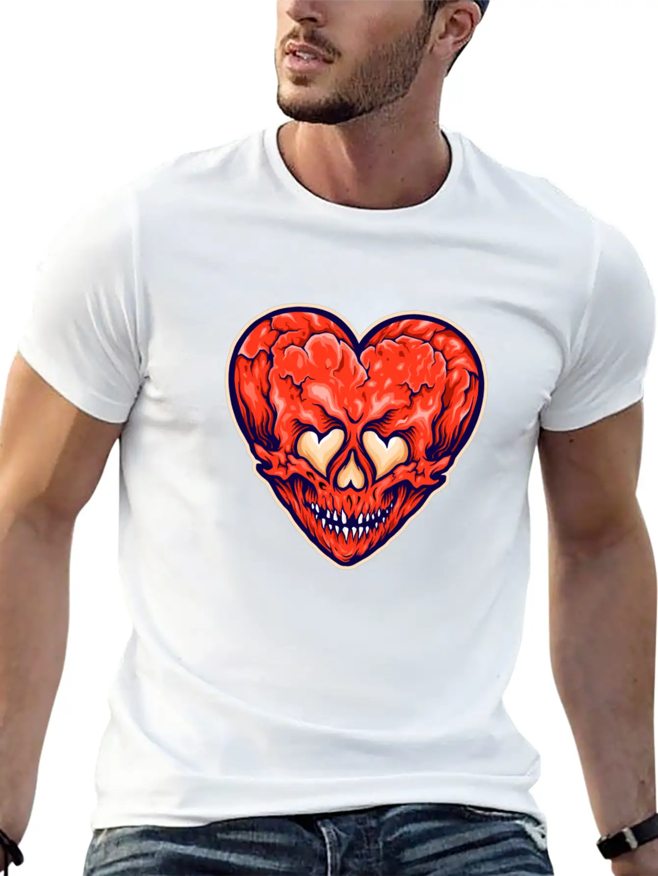 Broken Heart Scary Valentine Cartoon Heart Stylish Everyday T-Shirt – Unisex Basic Cotton Tee
