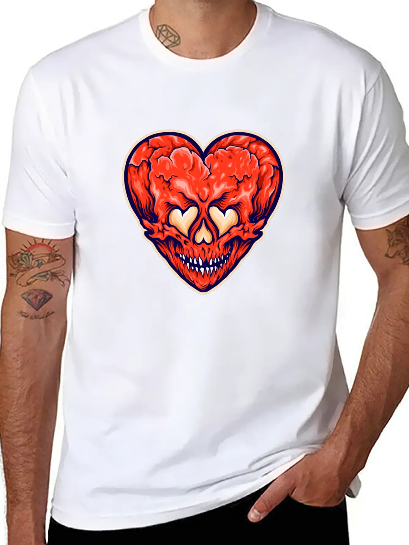 Broken Heart Scary Valentine Cartoon Heart Stylish Everyday T-Shirt – Unisex Basic Cotton Tee