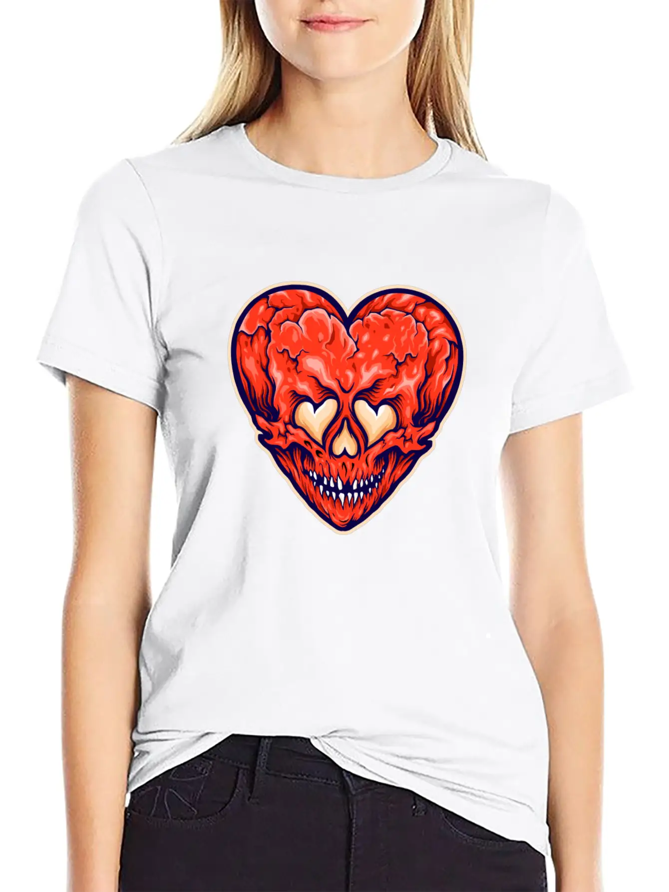 Broken Heart Scary Valentine Cartoon Heart Stylish Everyday T-Shirt – Unisex Basic Cotton Tee