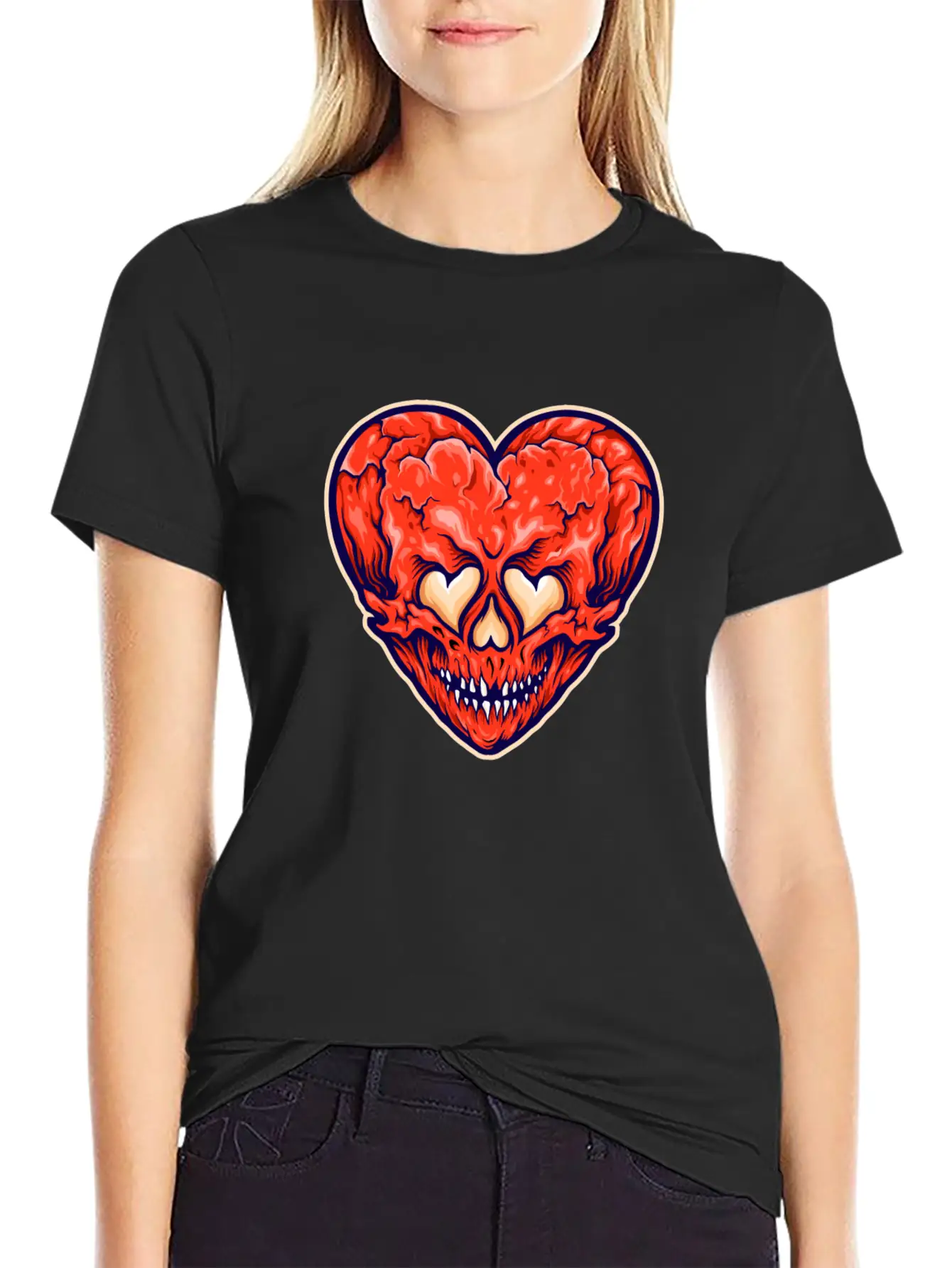 Broken Heart Scary Valentine Cartoon Heart Stylish Everyday T-Shirt – Unisex Basic Cotton Tee