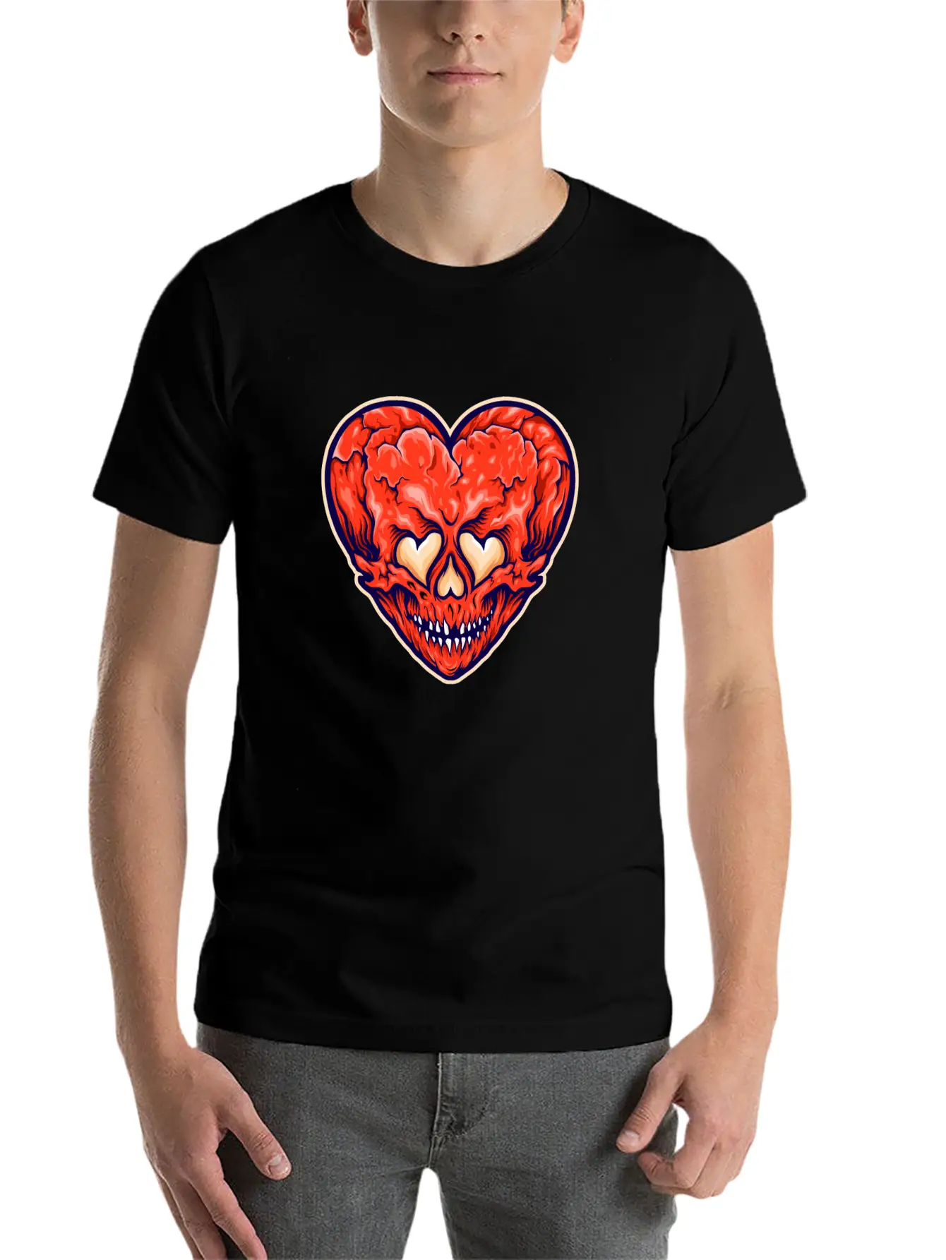 Broken Heart Scary Valentine Cartoon Heart Stylish Everyday T-Shirt – Unisex Basic Cotton Tee