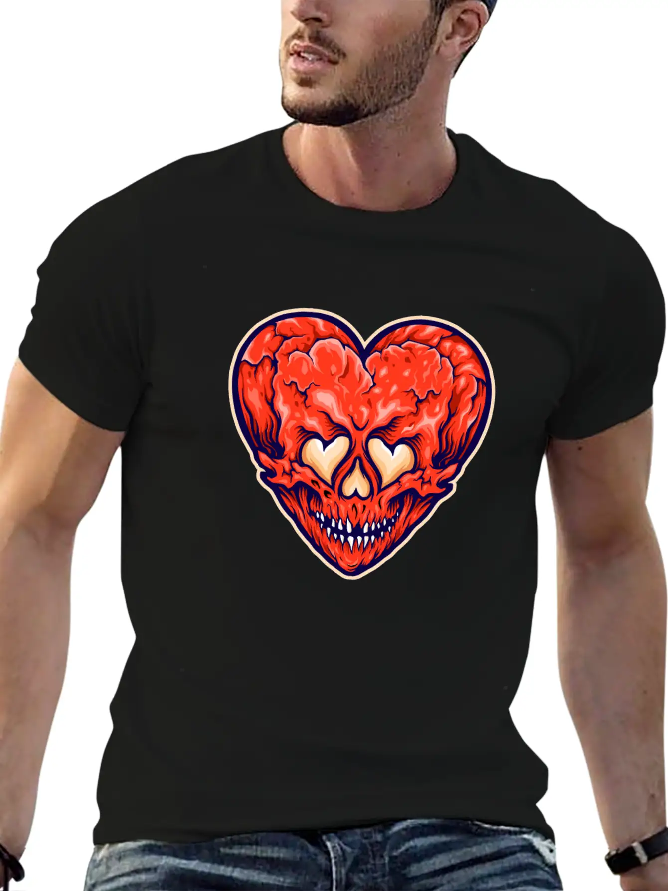Broken Heart Scary Valentine Cartoon Heart Stylish Everyday T-Shirt – Unisex Basic Cotton Tee