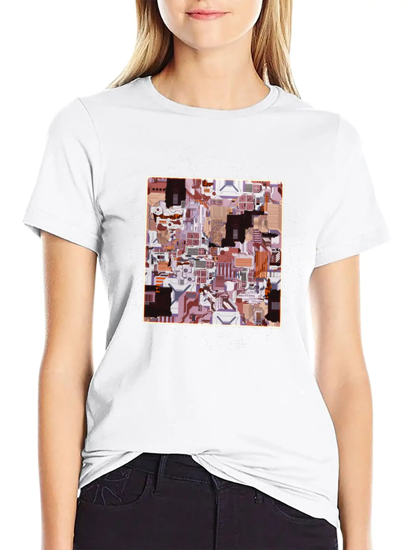 Brown Stylized Motherboard Unisex Short Sleeve Soft Cotton T-Shirt – Casual Everyday Wear