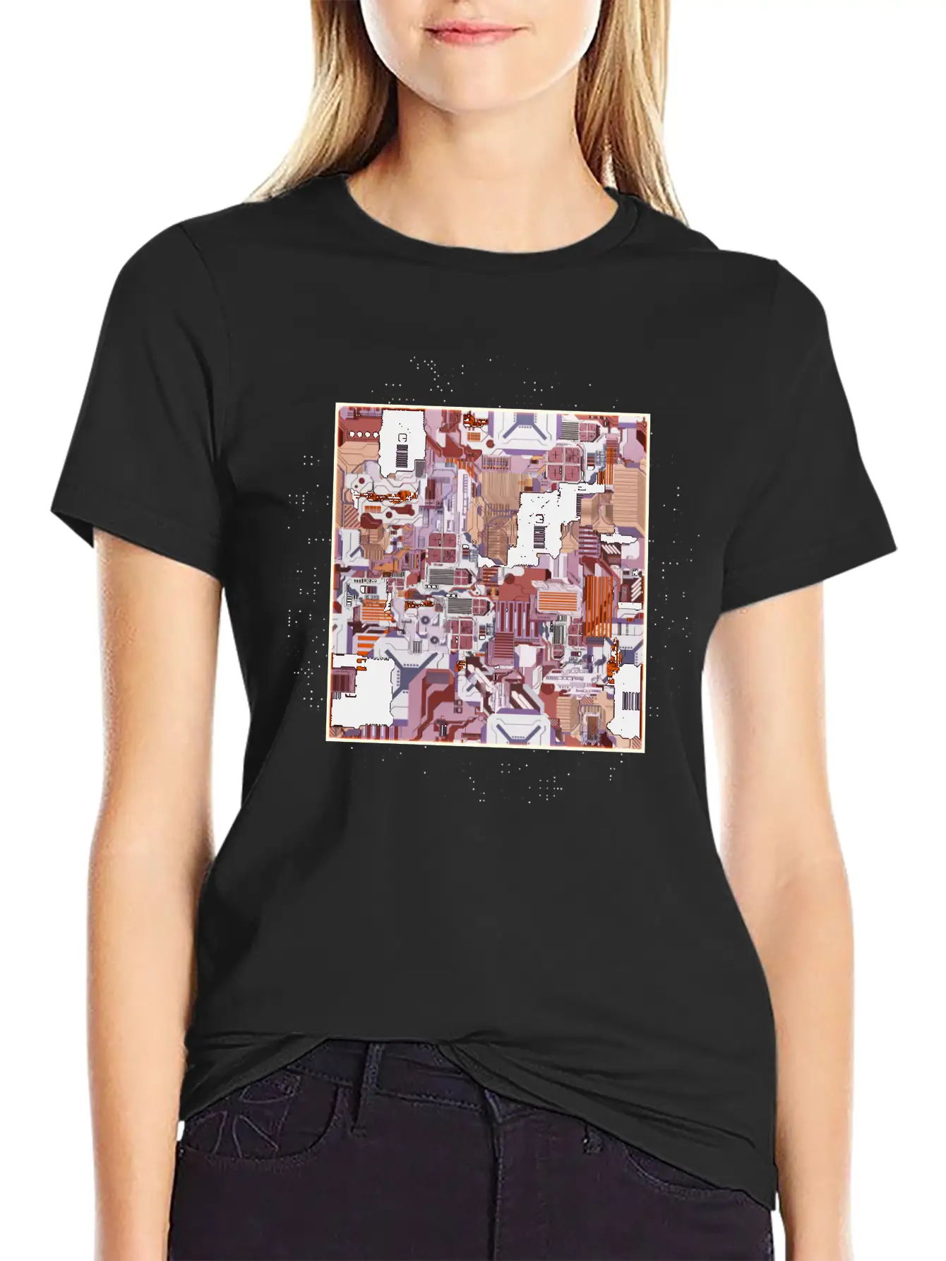 Brown Stylized Motherboard Unisex Short Sleeve Soft Cotton T-Shirt – Casual Everyday Wear