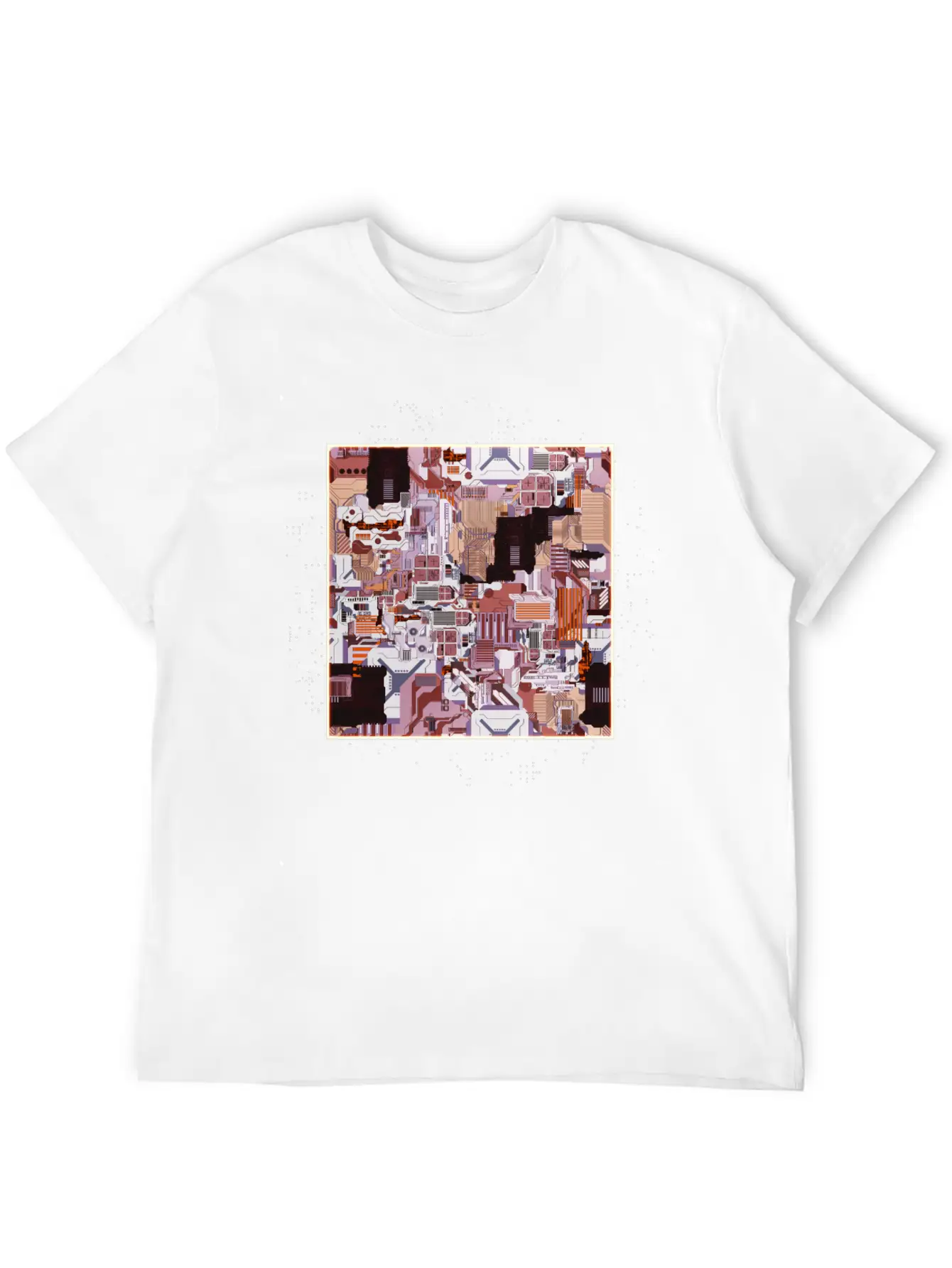 Brown Stylized Motherboard Unisex Short Sleeve Soft Cotton T-Shirt – Casual Everyday Wear