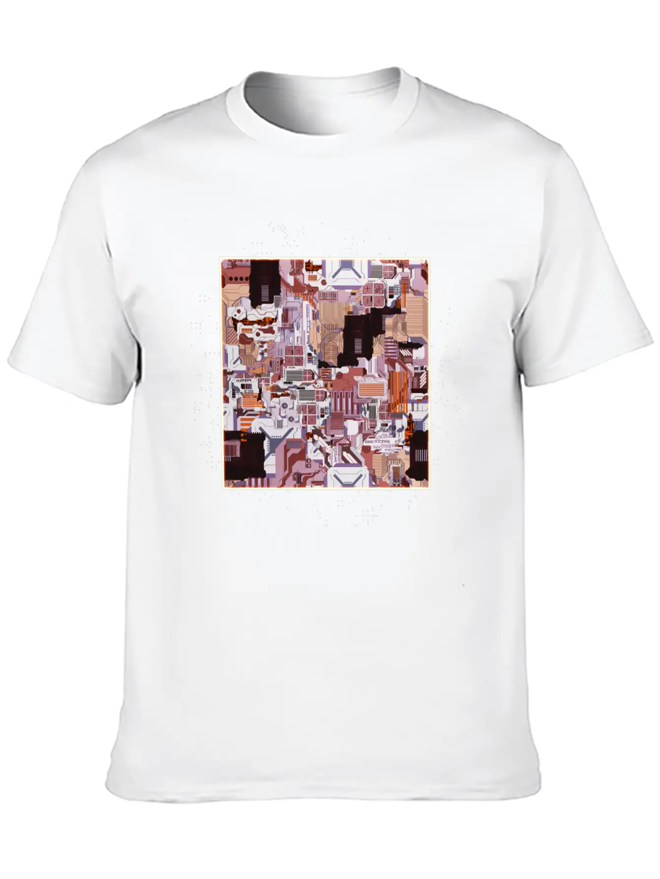 Brown Stylized Motherboard Unisex Short Sleeve Soft Cotton T-Shirt – Casual Everyday Wear