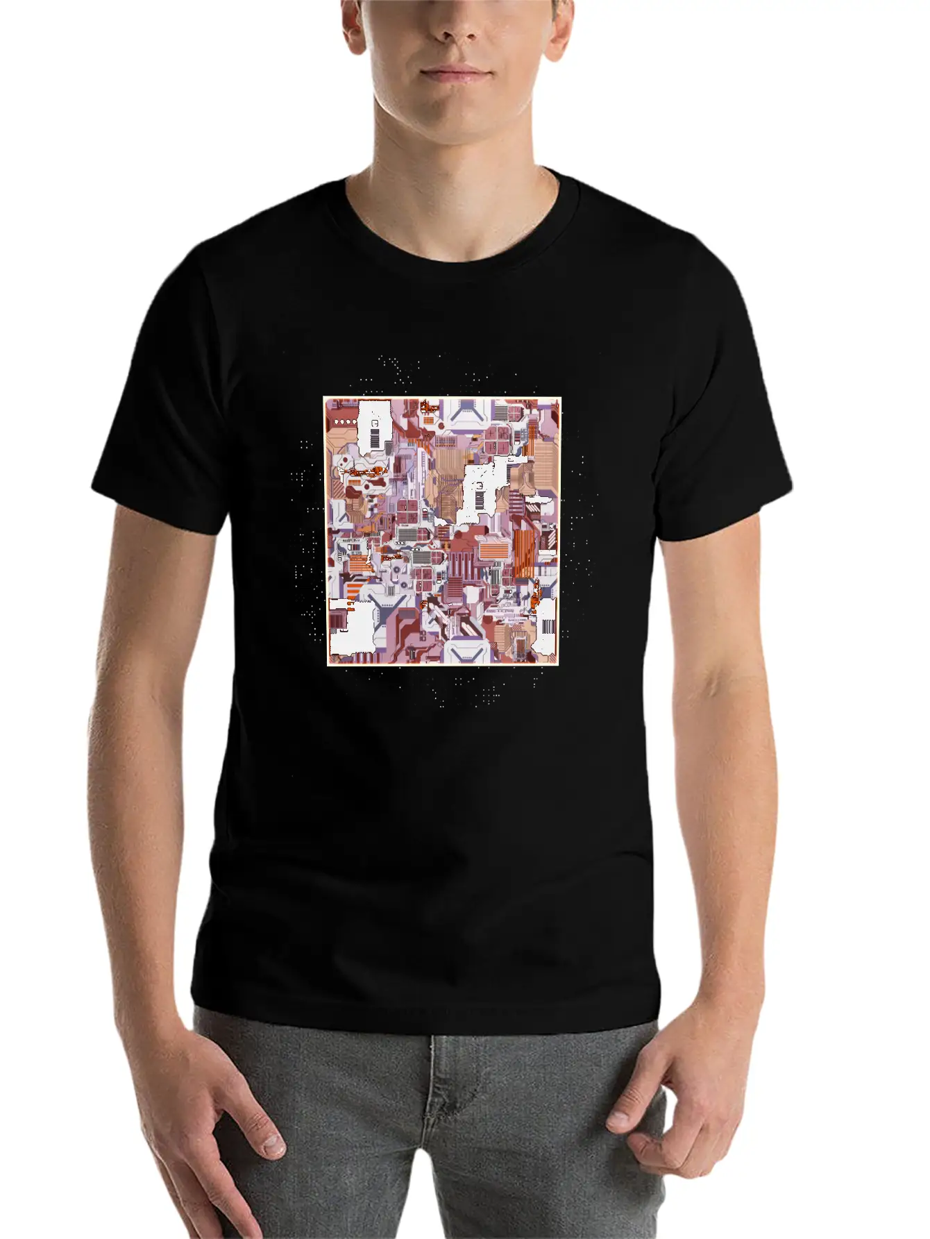 Brown Stylized Motherboard Unisex Short Sleeve Soft Cotton T-Shirt – Casual Everyday Wear
