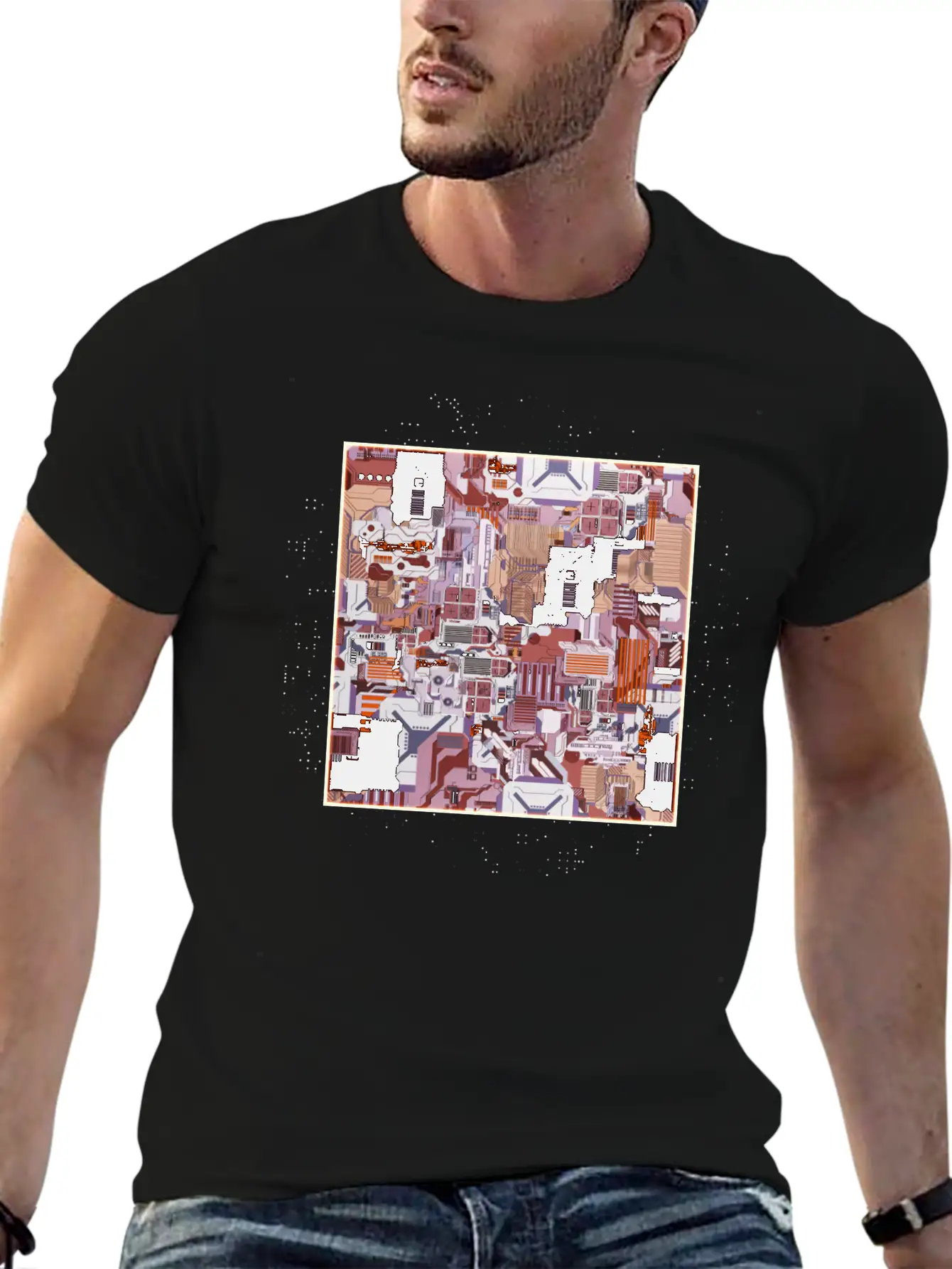 Brown Stylized Motherboard Unisex Short Sleeve Soft Cotton T-Shirt – Casual Everyday Wear