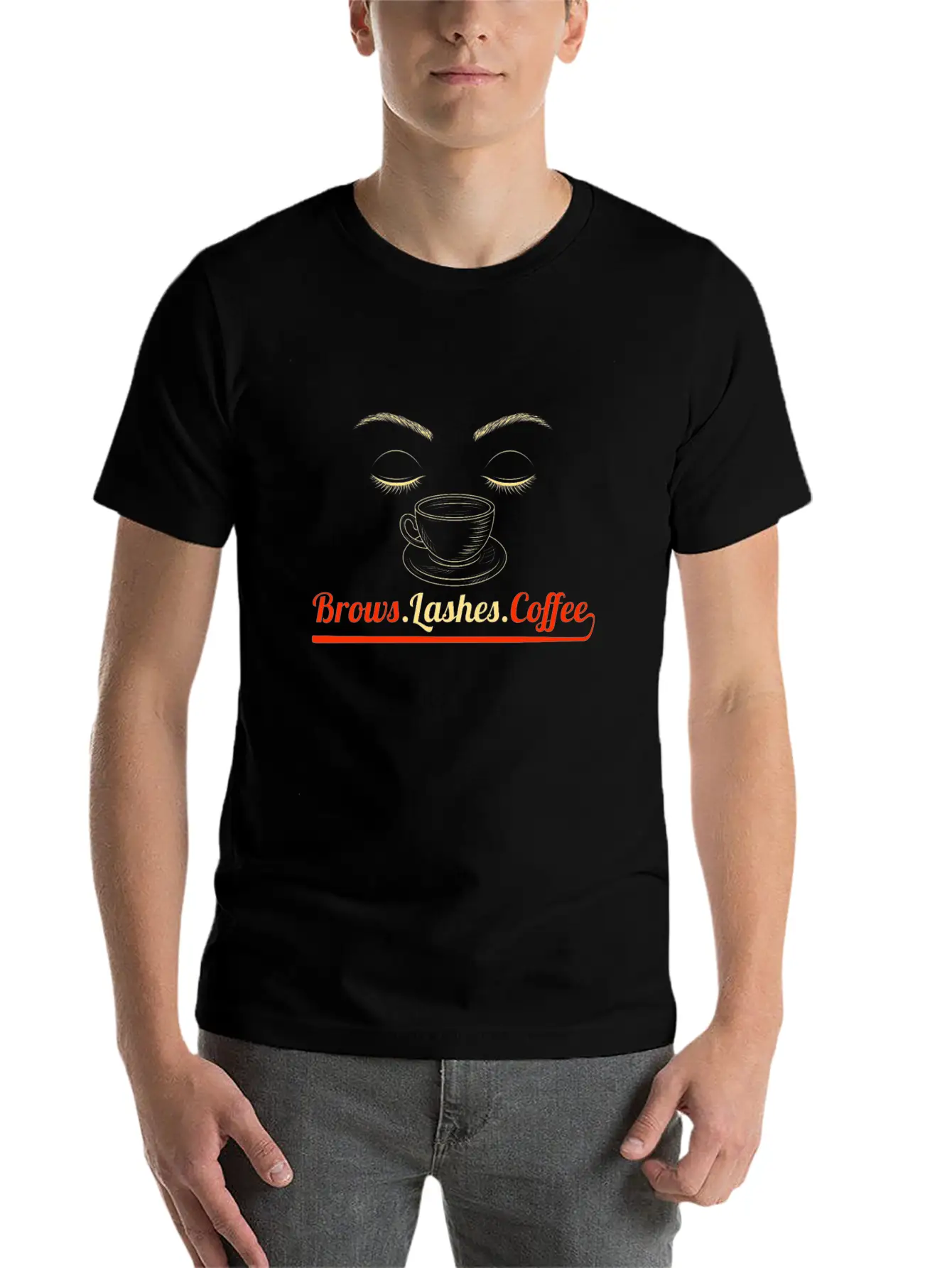 Brows Lashes Coffee Makeup Artist Esthetician Gift Stylish Everyday T-Shirt – Unisex Basic Cotton Tee