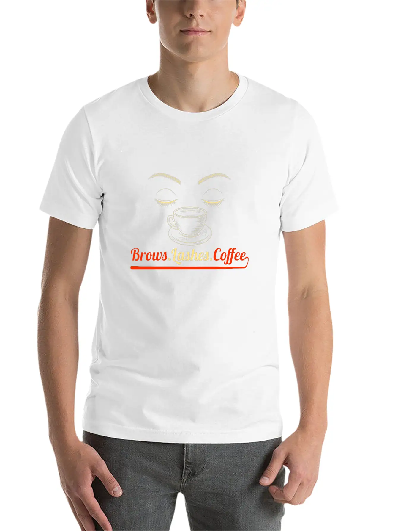Brows Lashes Coffee Makeup Artist Esthetician Gift Stylish Everyday T-Shirt – Unisex Basic Cotton Tee