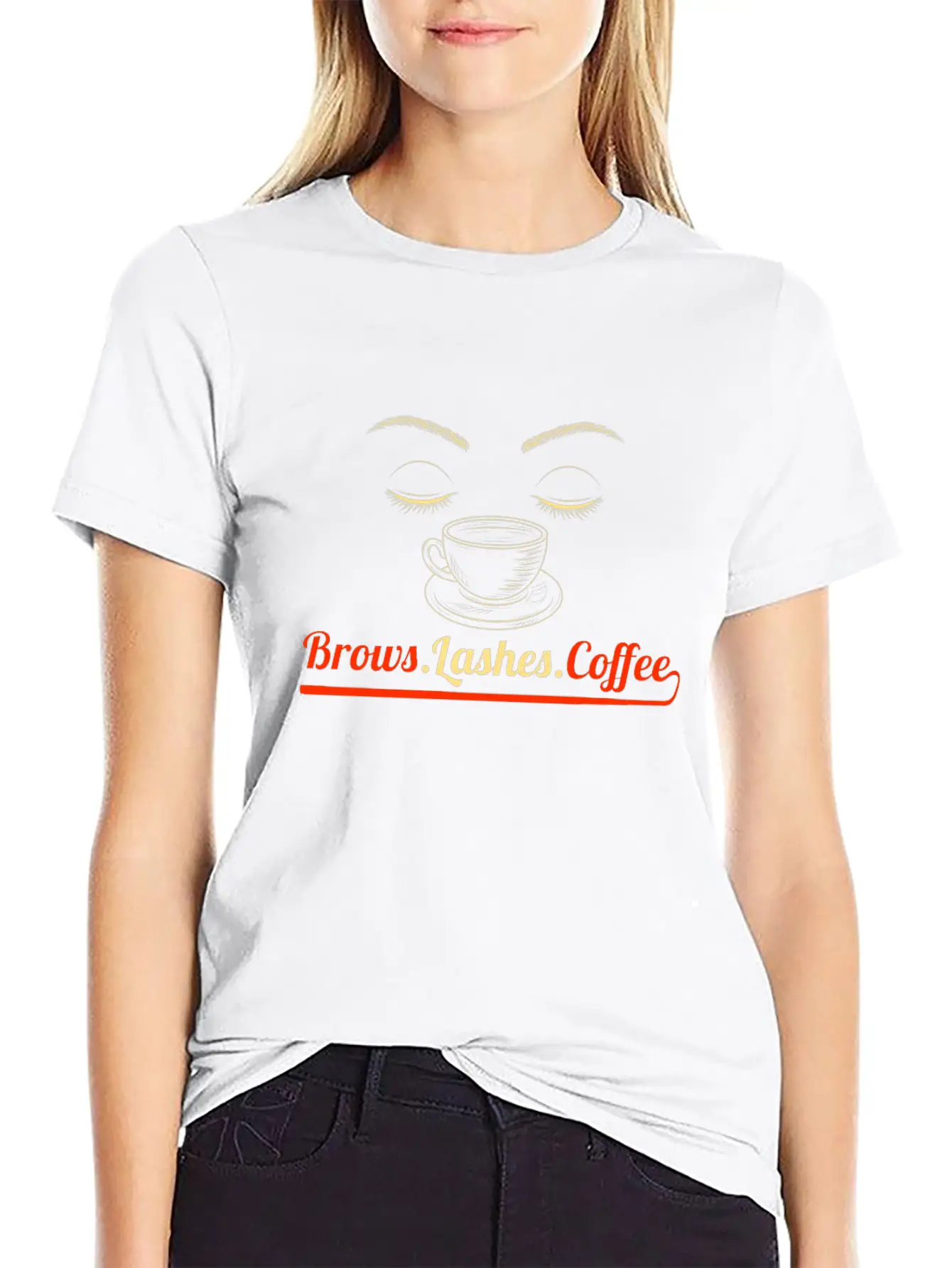 Brows Lashes Coffee Makeup Artist Esthetician Gift Stylish Everyday T-Shirt – Unisex Basic Cotton Tee